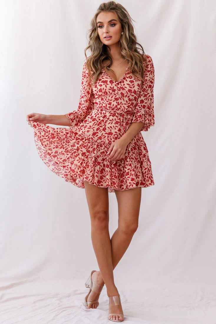 Maryanne Lace-Up Back Tea Dress Red - Image 2