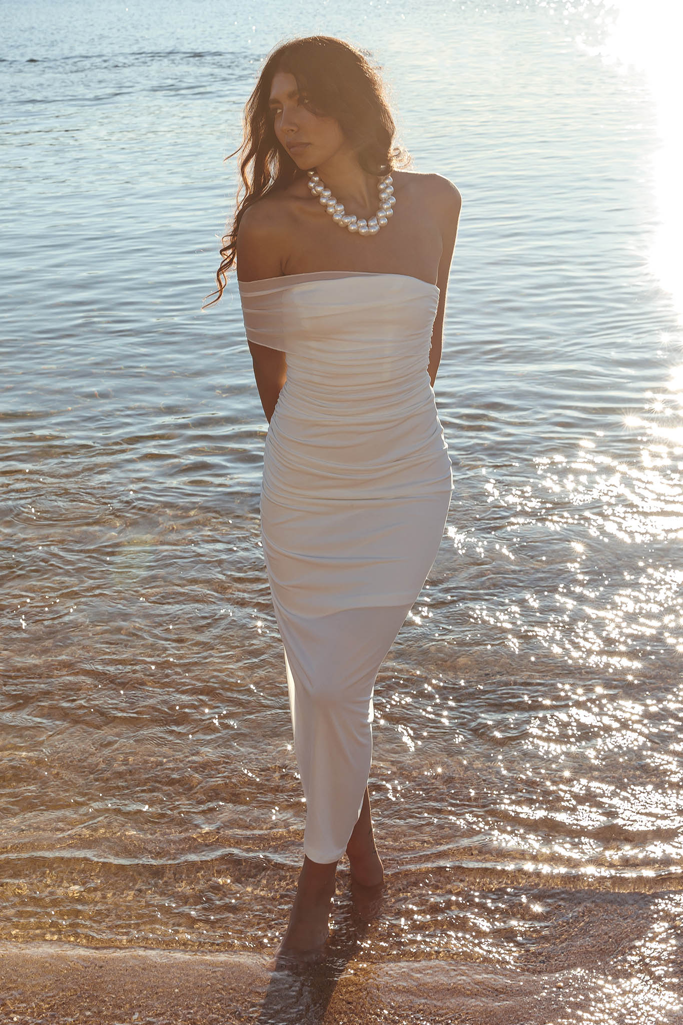 Matches One Shoulder Bodycon Maxi Dress White - Image 3