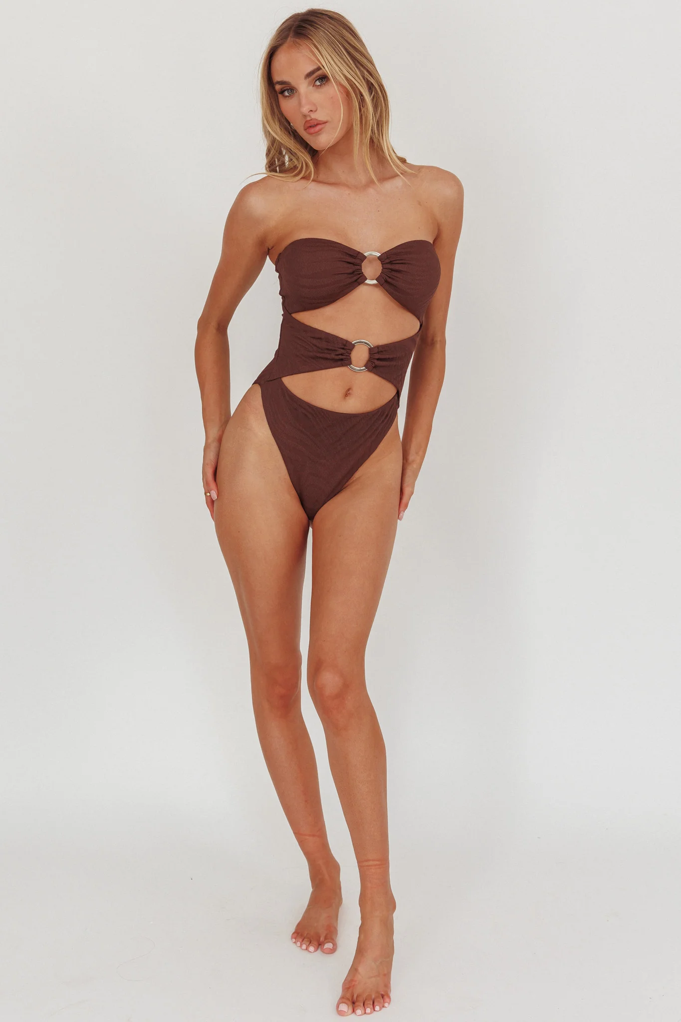 Matilda Cut-Out One Piece Swimsuit Chocolate Texture - Image 5