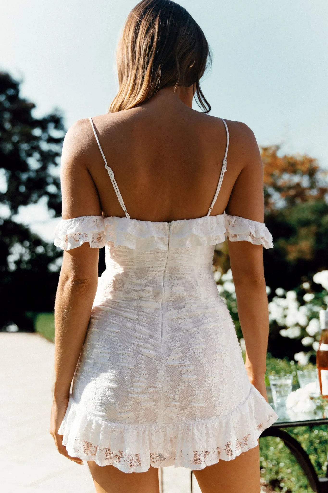 Matilda Frill Trim Lace Overlay Gold Bead Dress White - Image 2