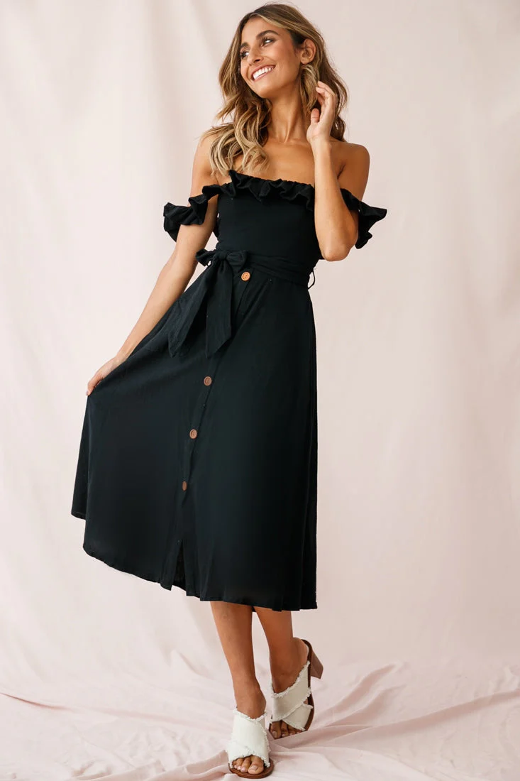 Matisse Off-Shoulder Placket Dress Black - Image 5