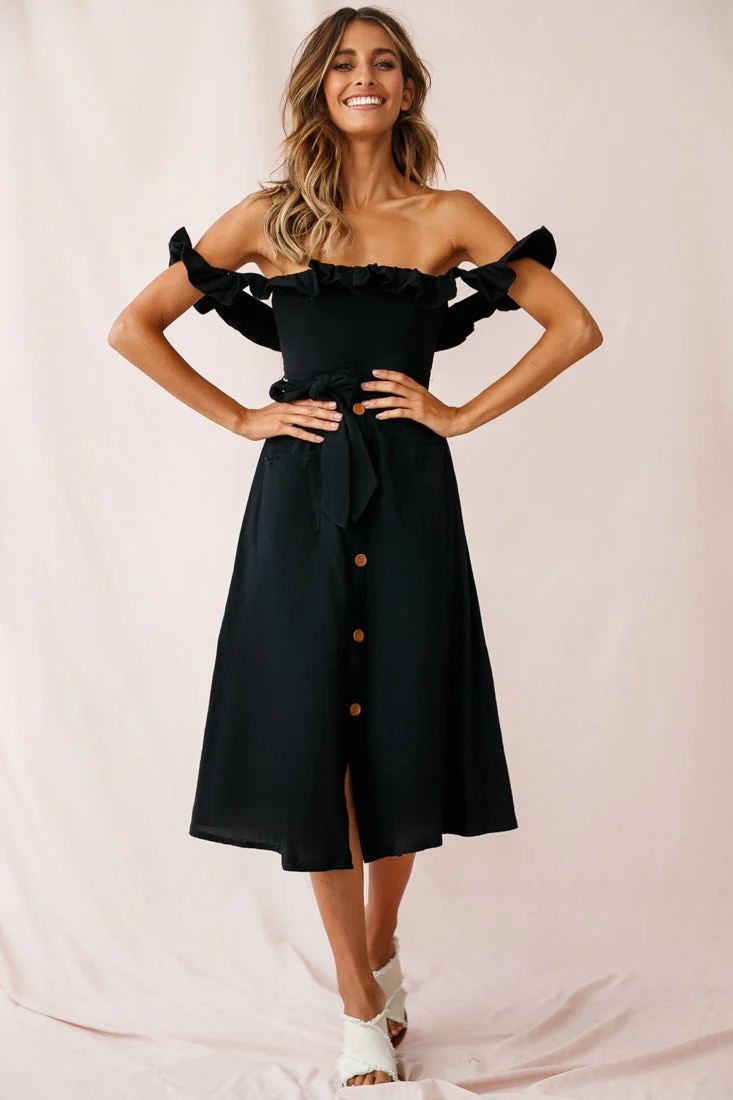 Matisse Off-Shoulder Placket Dress Black - Image 6
