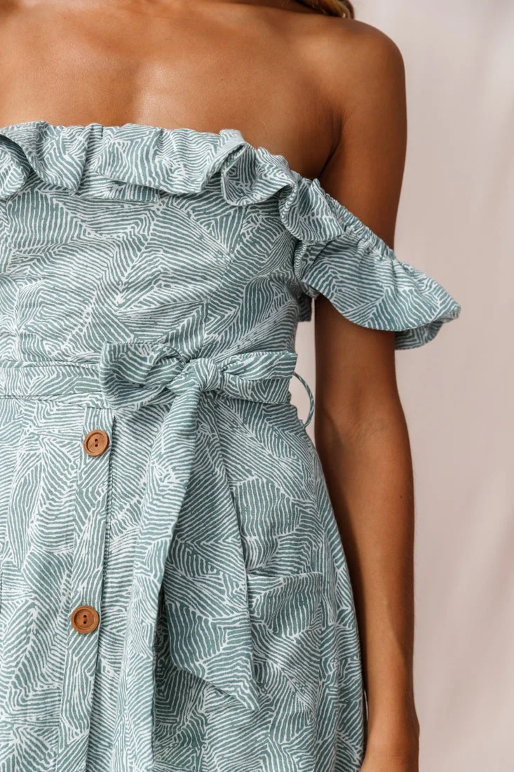 Matisse Off-Shoulder Placket Dress Sage Pattern - Image 4