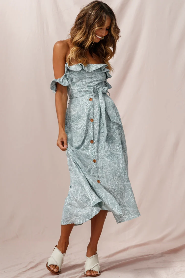 Matisse Off-Shoulder Placket Dress Sage Pattern - Image 6