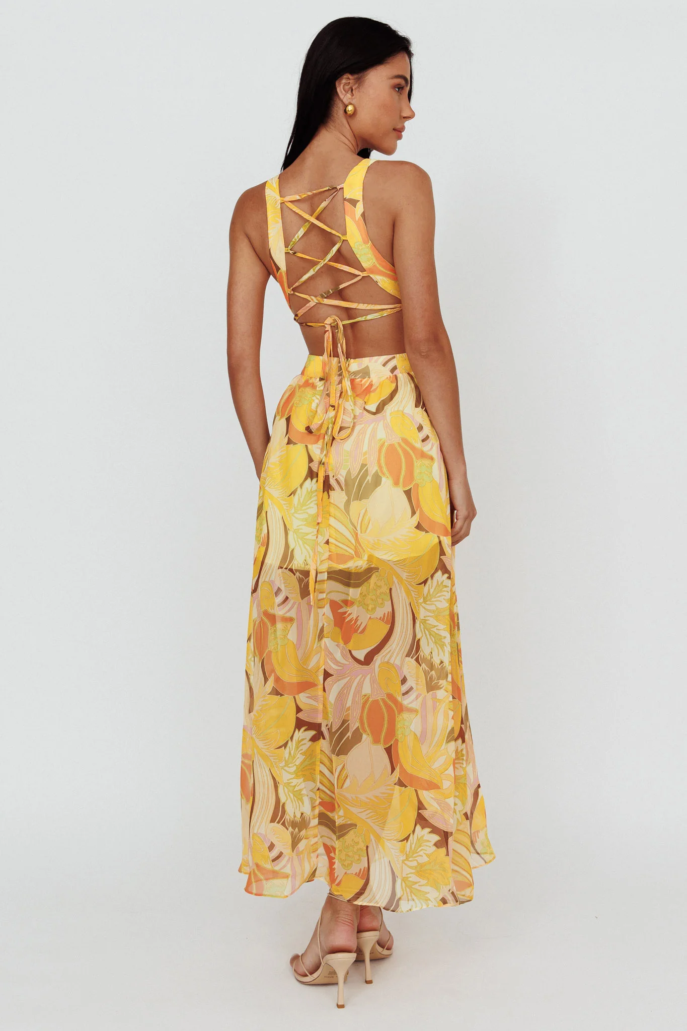 Maura Lace-Up Back Maxi Dress Floral Yellow - Image 2