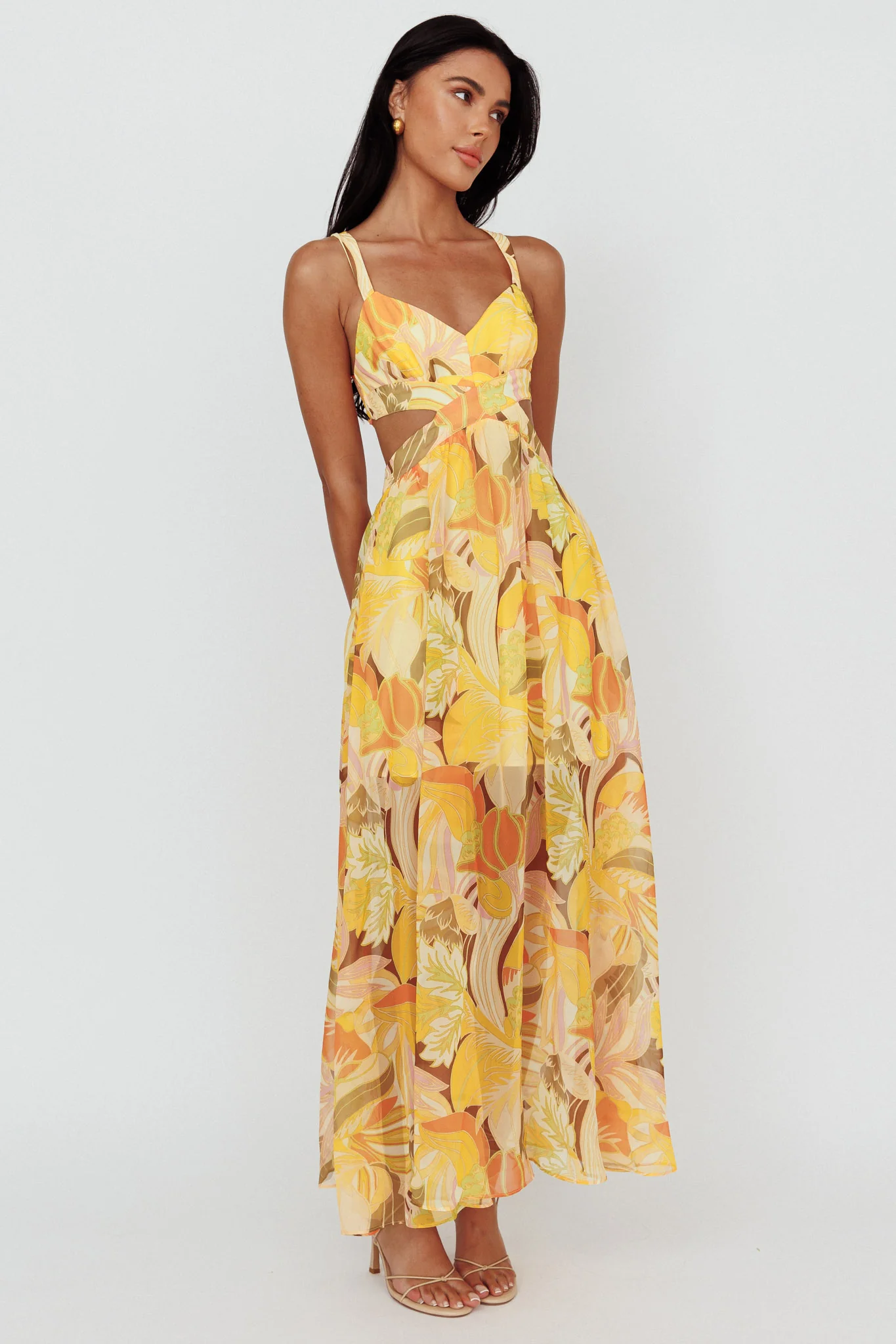 Maura Lace-Up Back Maxi Dress Floral Yellow - Image 3