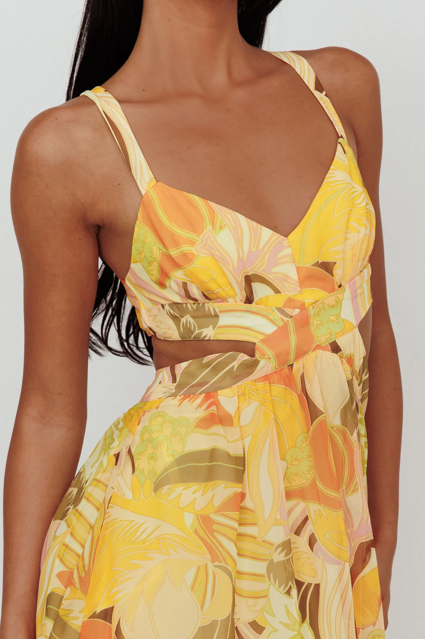 Maura Lace-Up Back Maxi Dress Floral Yellow - Image 4