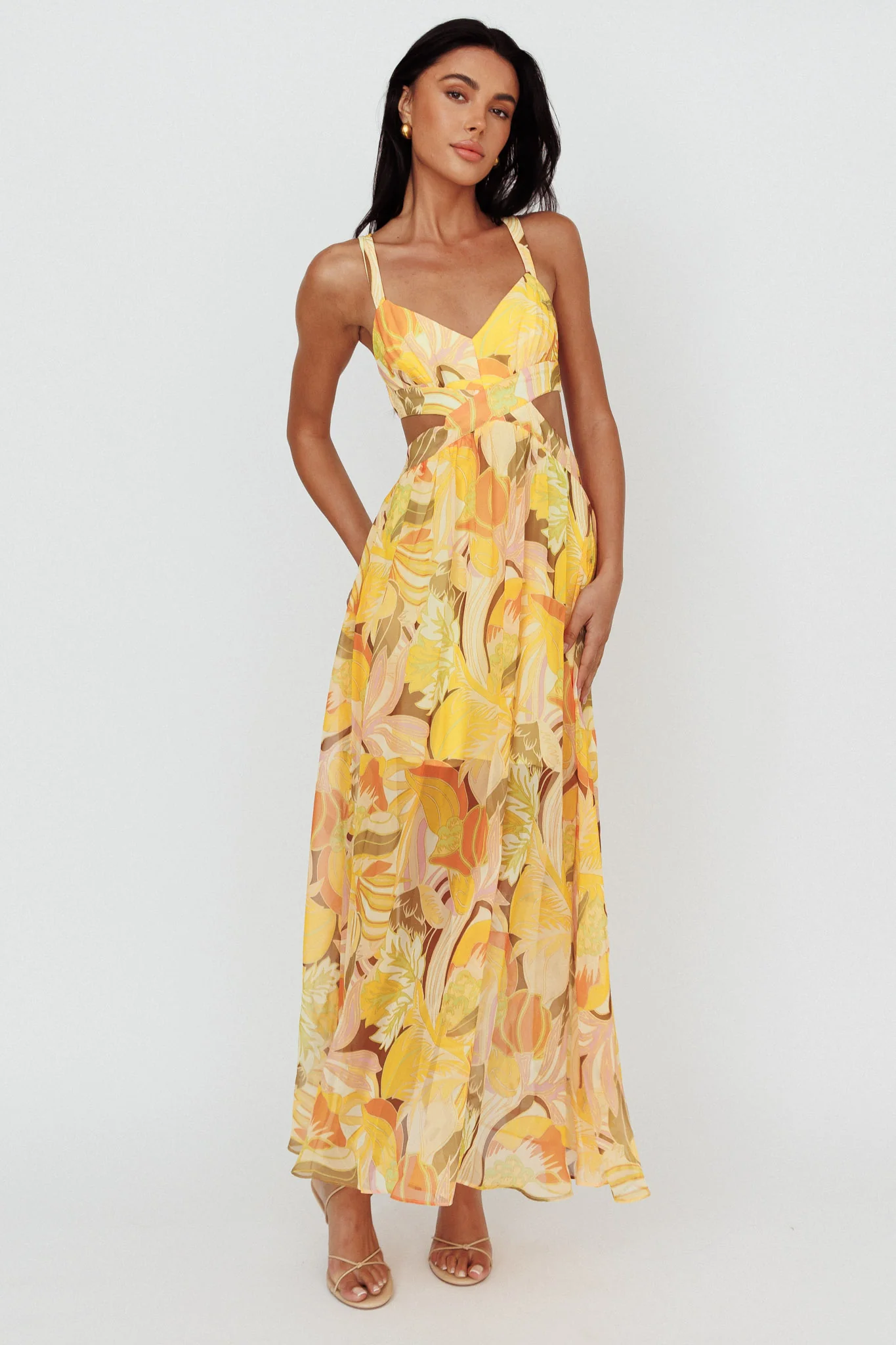 Maura Lace-Up Back Maxi Dress Floral Yellow - Image 5