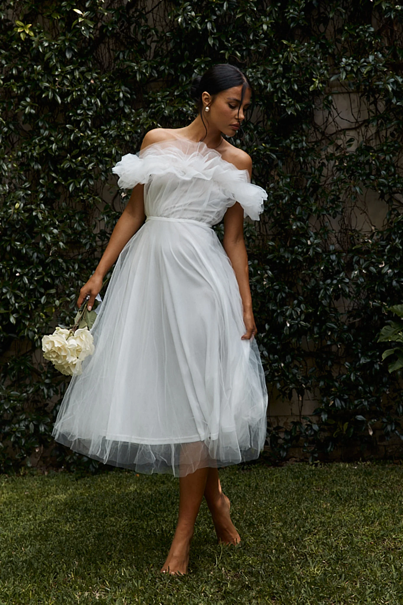 May Rose Off-Shoulder Tulle Midi Dress Off White - Image 6