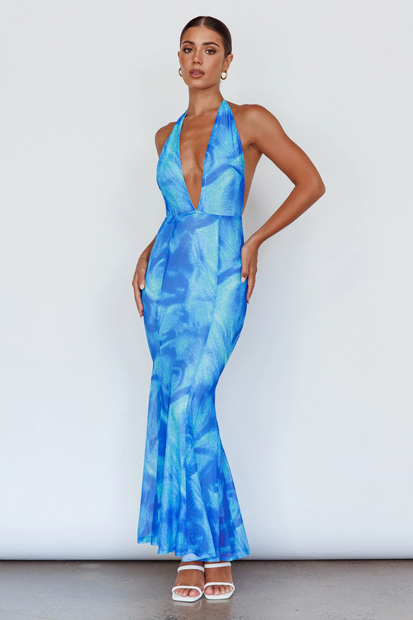 Mayah Halterneck Maxi Dress Printed Blue - Image 5