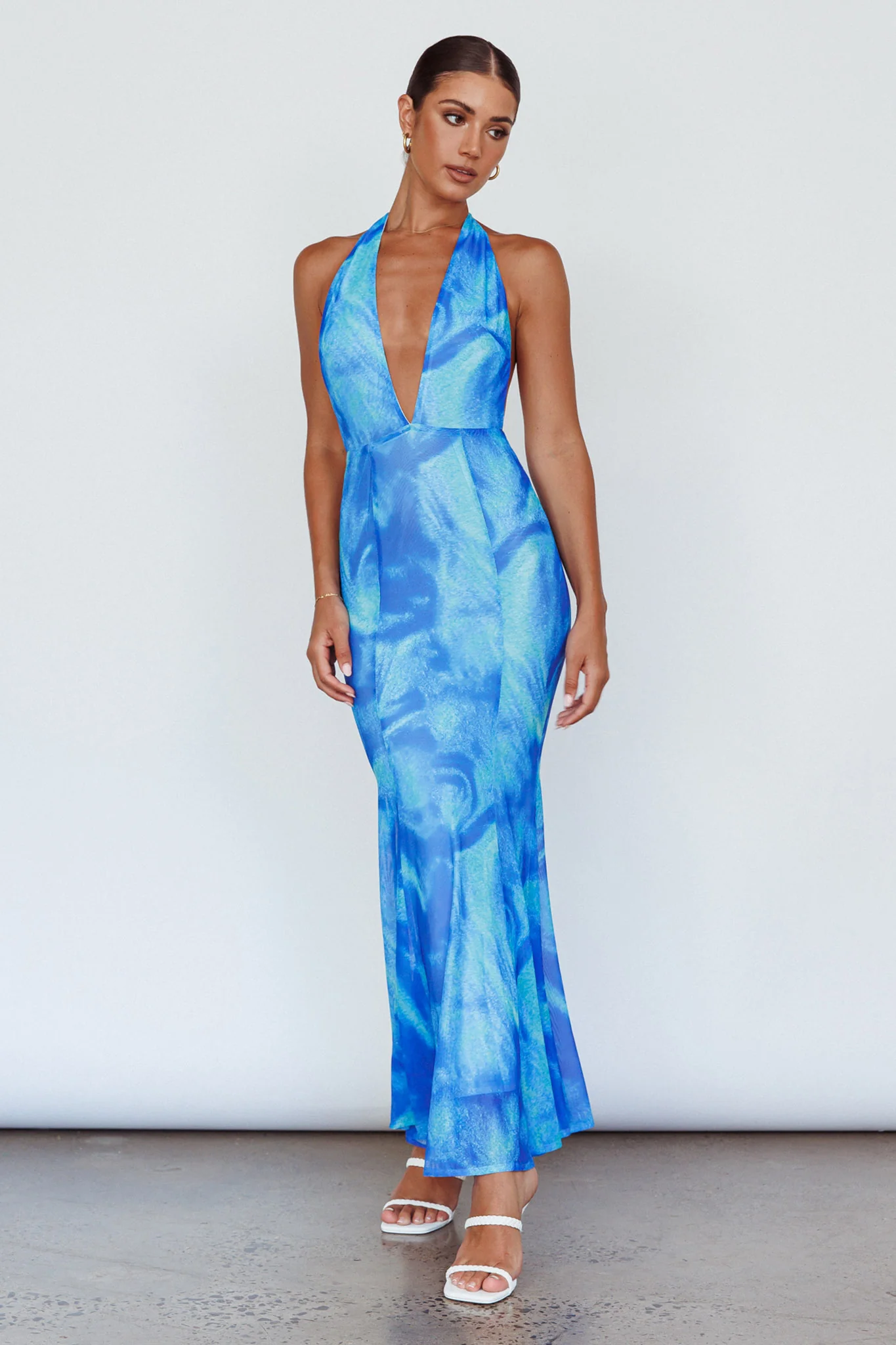 Mayah Halterneck Maxi Dress Printed Blue - Image 6