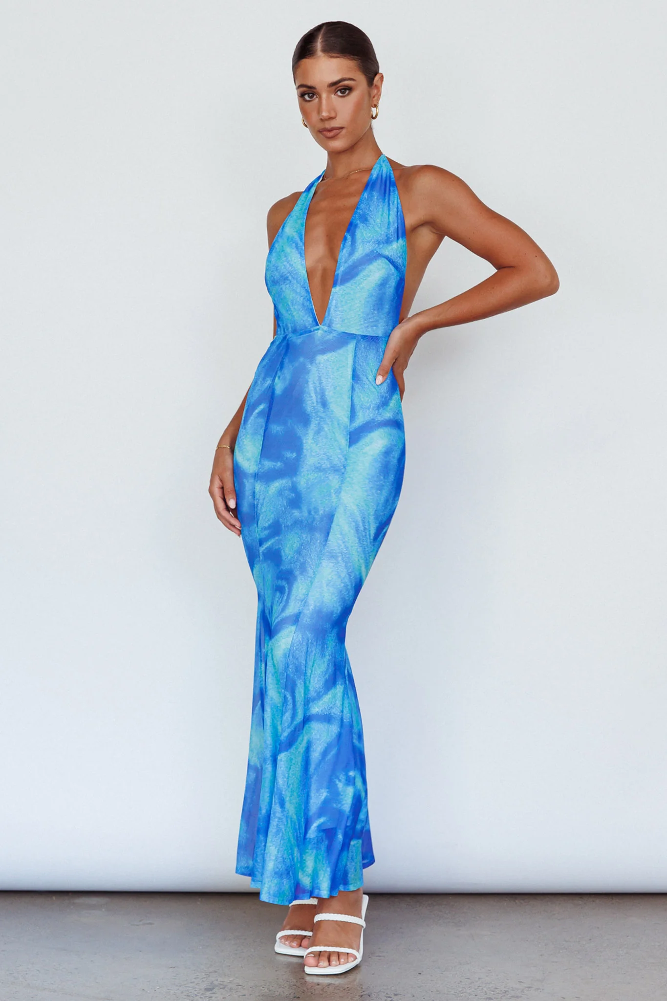 Mayah Halterneck Maxi Dress Printed Blue - Image 7