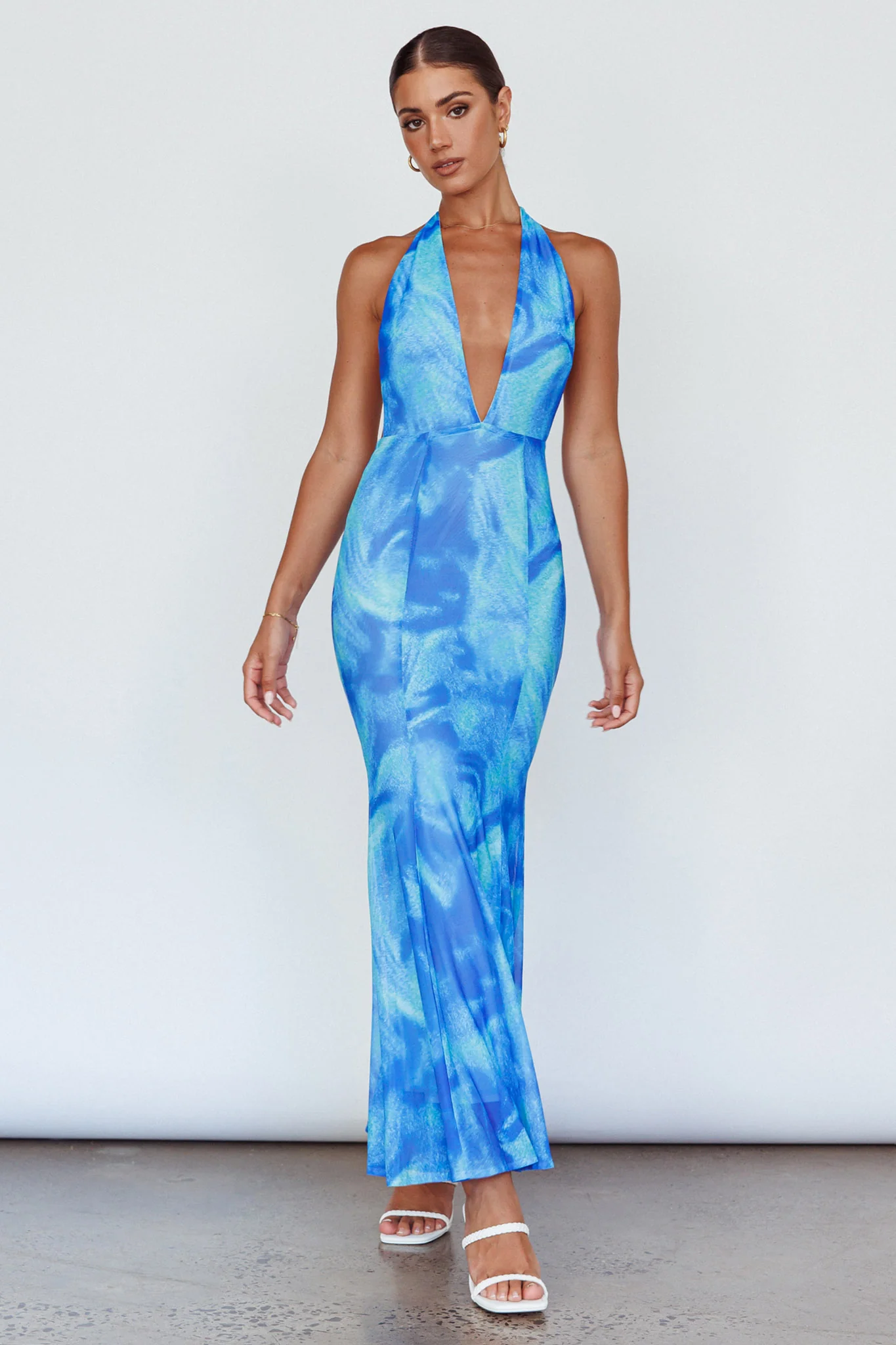 Mayah Halterneck Maxi Dress Printed Blue - Image 8
