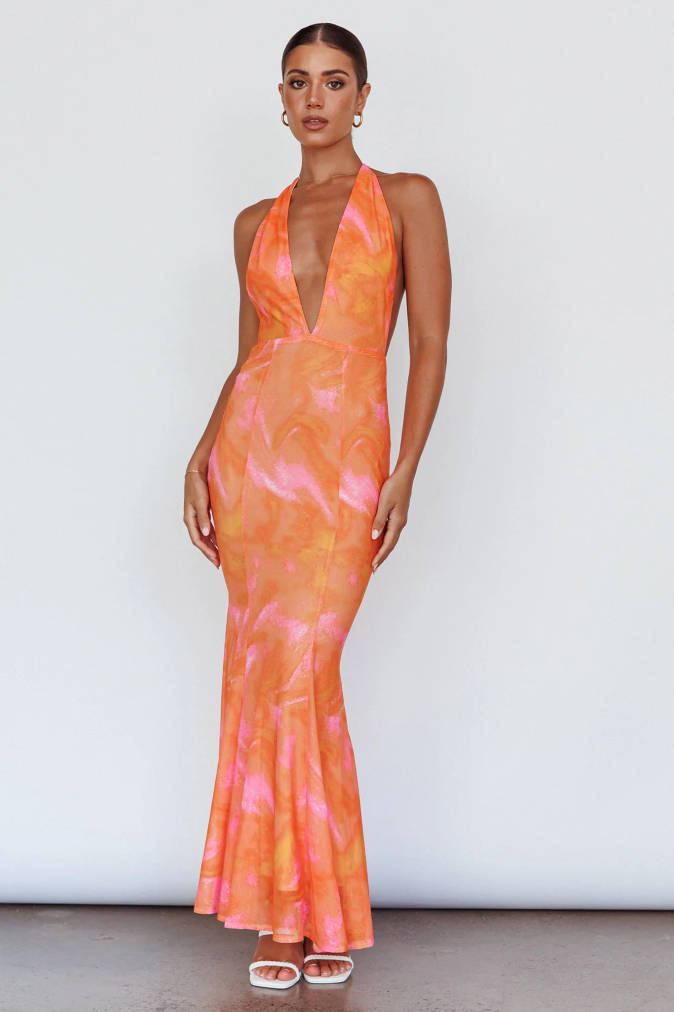 Mayah Halterneck Maxi Dress Printed Orange - Image 3