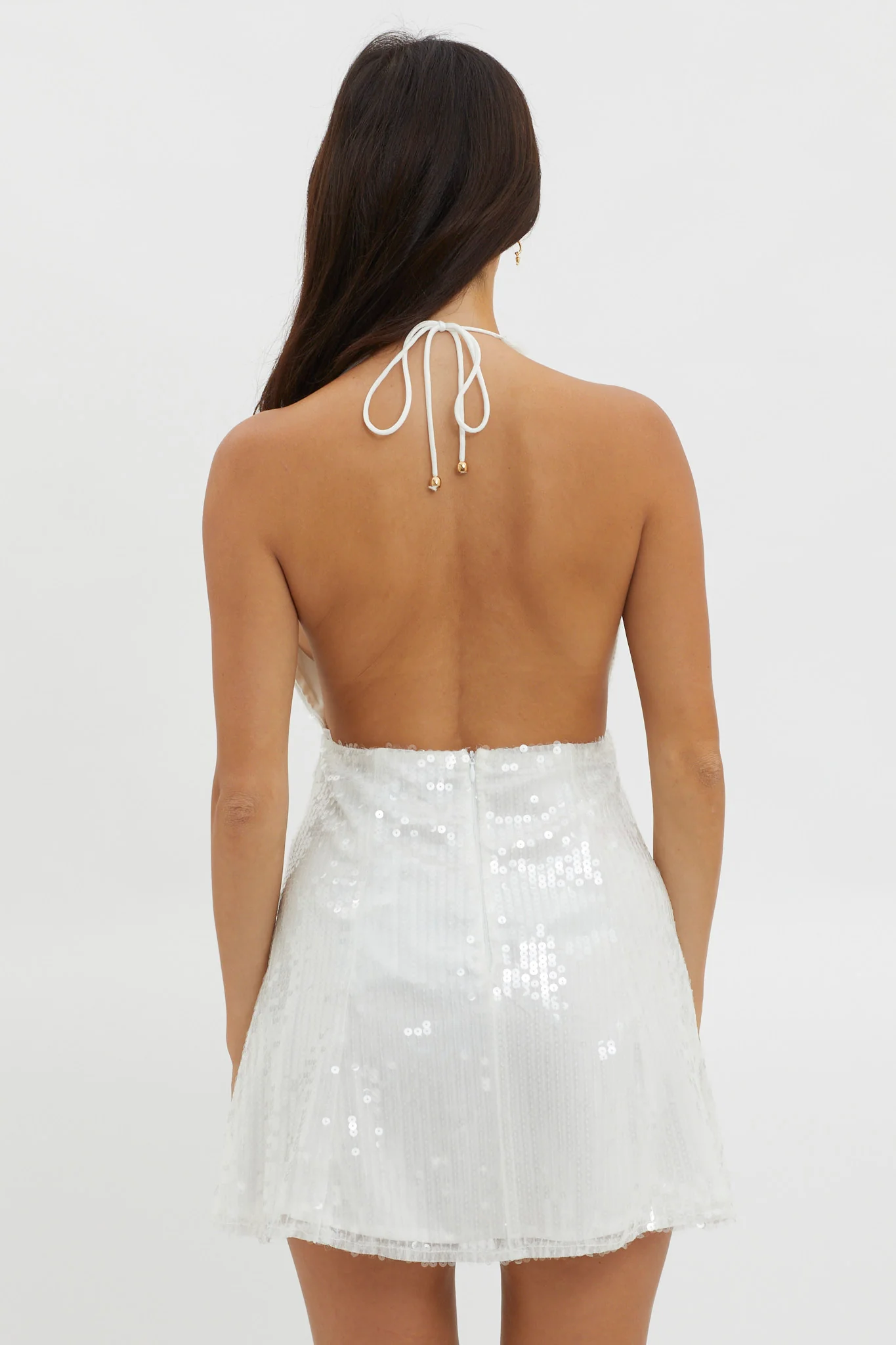 Mayah Halterneck Sequin Mini Dress White - Image 2