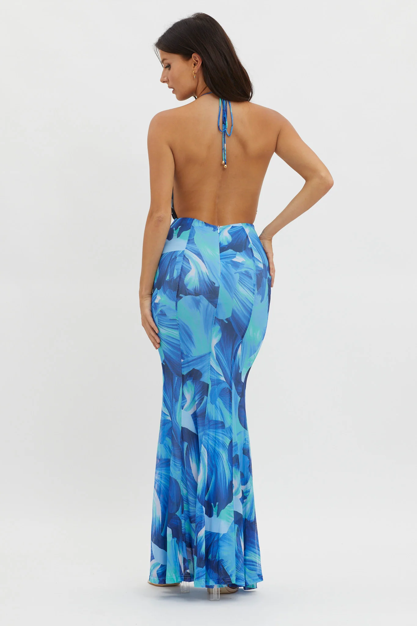 Mayah Lace Halterneck Maxi Dress Abstract Blue - Image 3