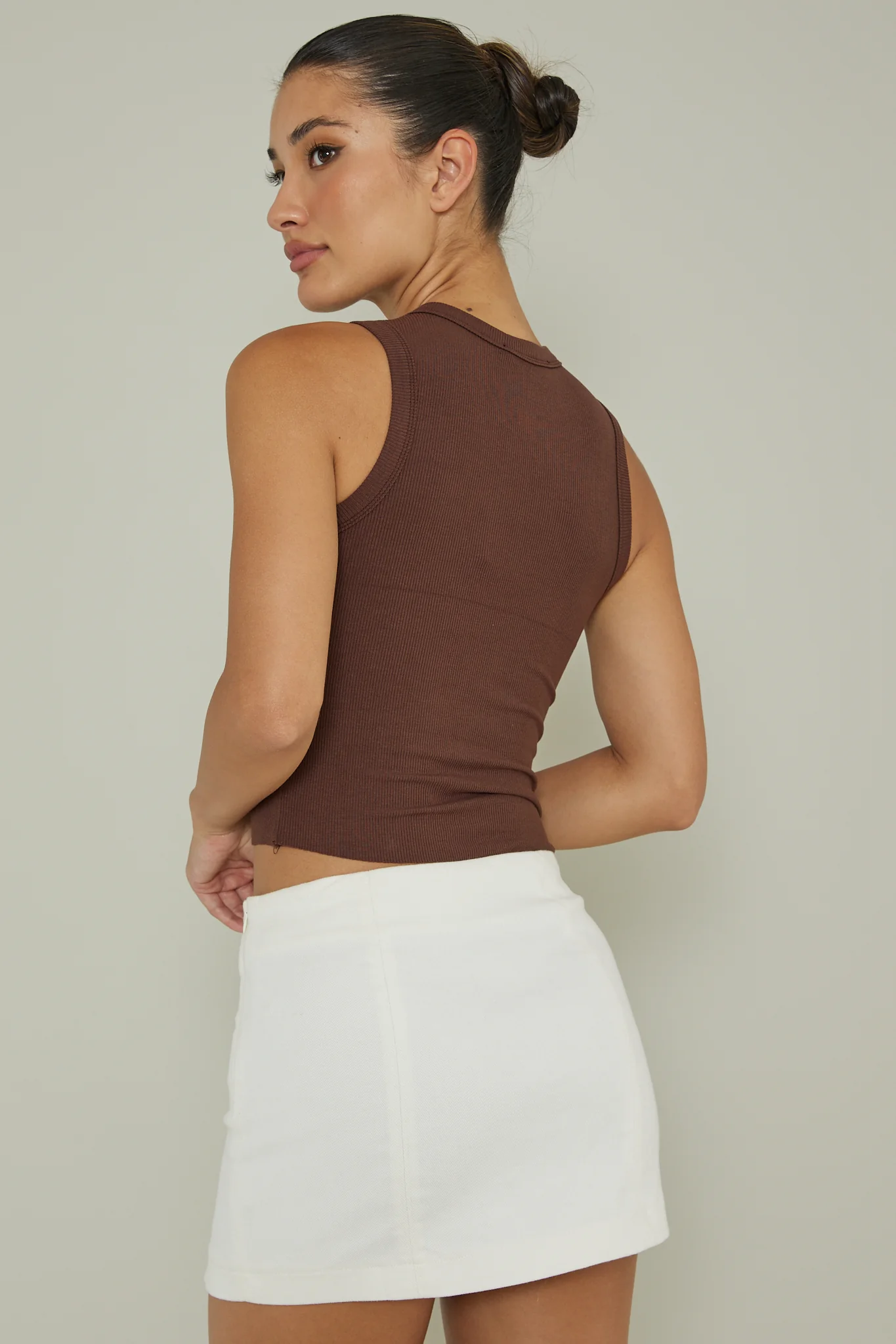 Mayra Crew Neck Crop Top Brown - Image 2