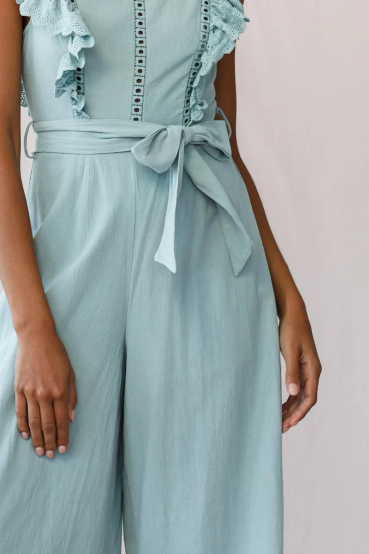 Meadow Ruffle Strap Open Back Midi Jumpsuit Sage - Image 4