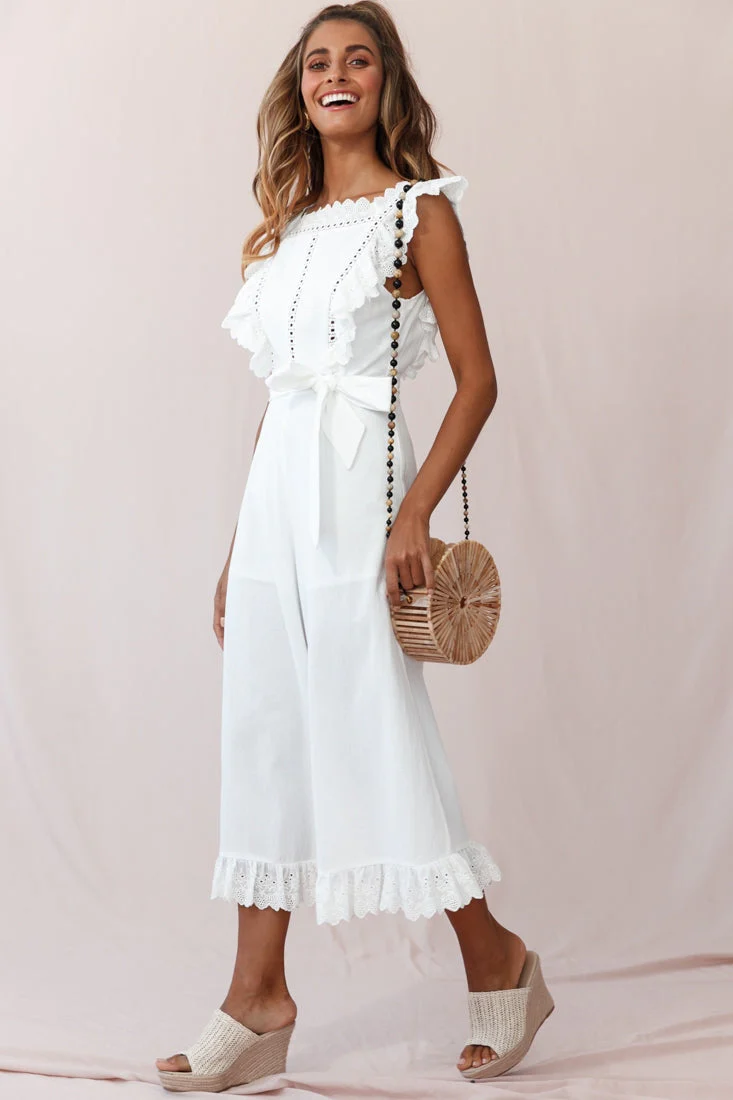 Meadow Ruffle Strap Open Back Midi Jumpsuit White - Image 2