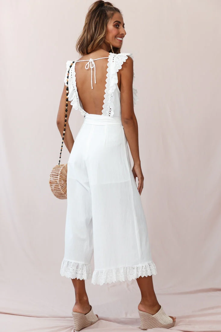 Meadow Ruffle Strap Open Back Midi Jumpsuit White - Image 3