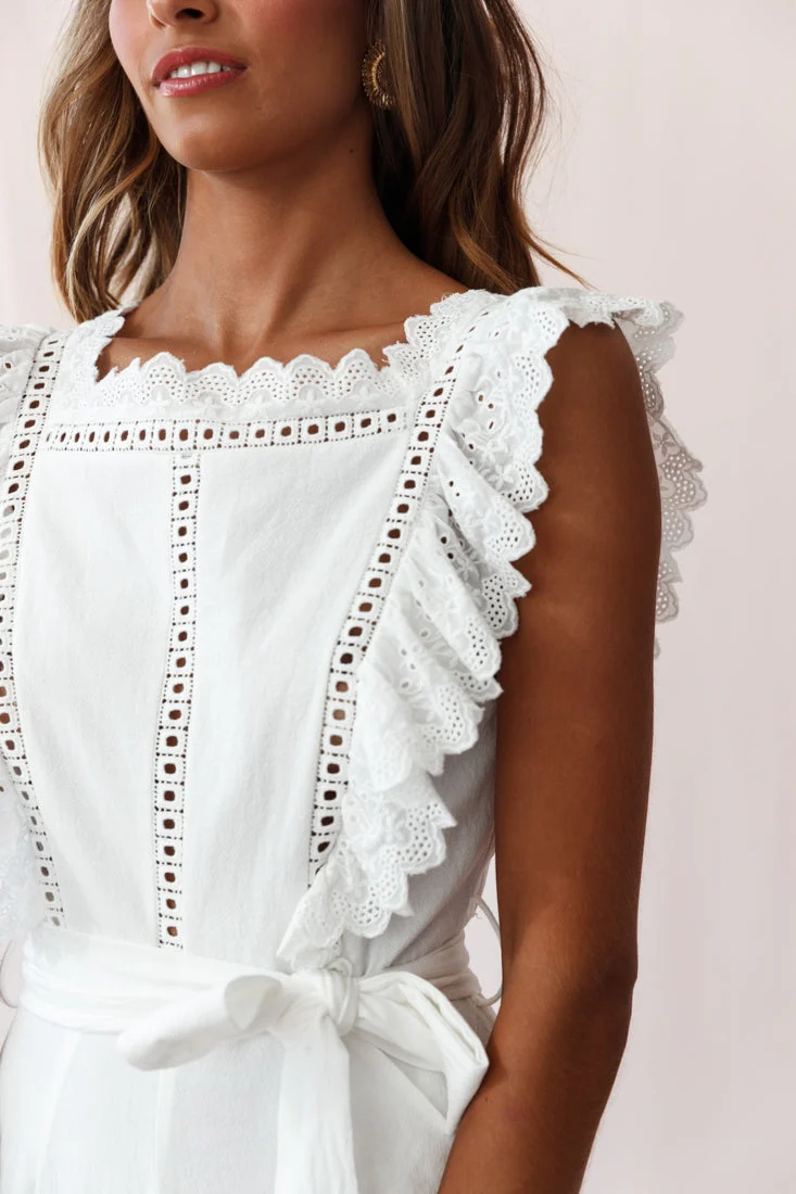 Meadow Ruffle Strap Open Back Midi Jumpsuit White - Image 4