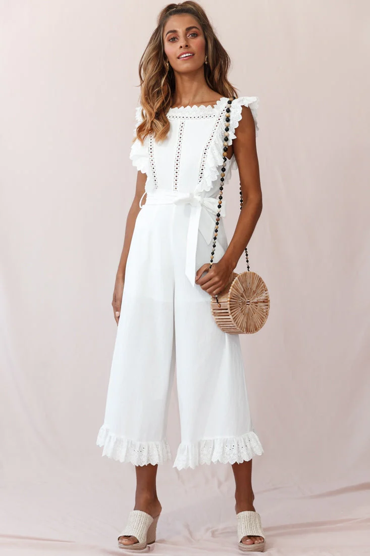 Meadow Ruffle Strap Open Back Midi Jumpsuit White - Image 5