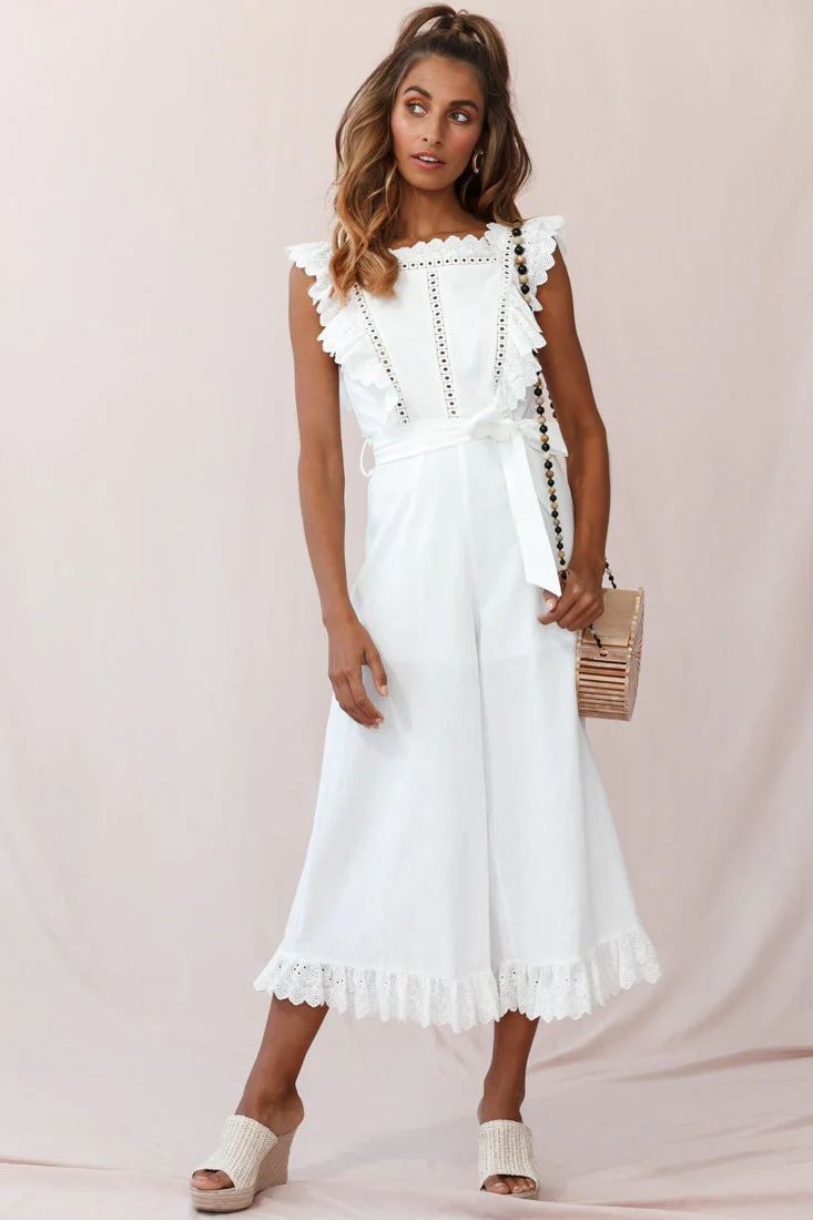 Meadow Ruffle Strap Open Back Midi Jumpsuit White - Image 6