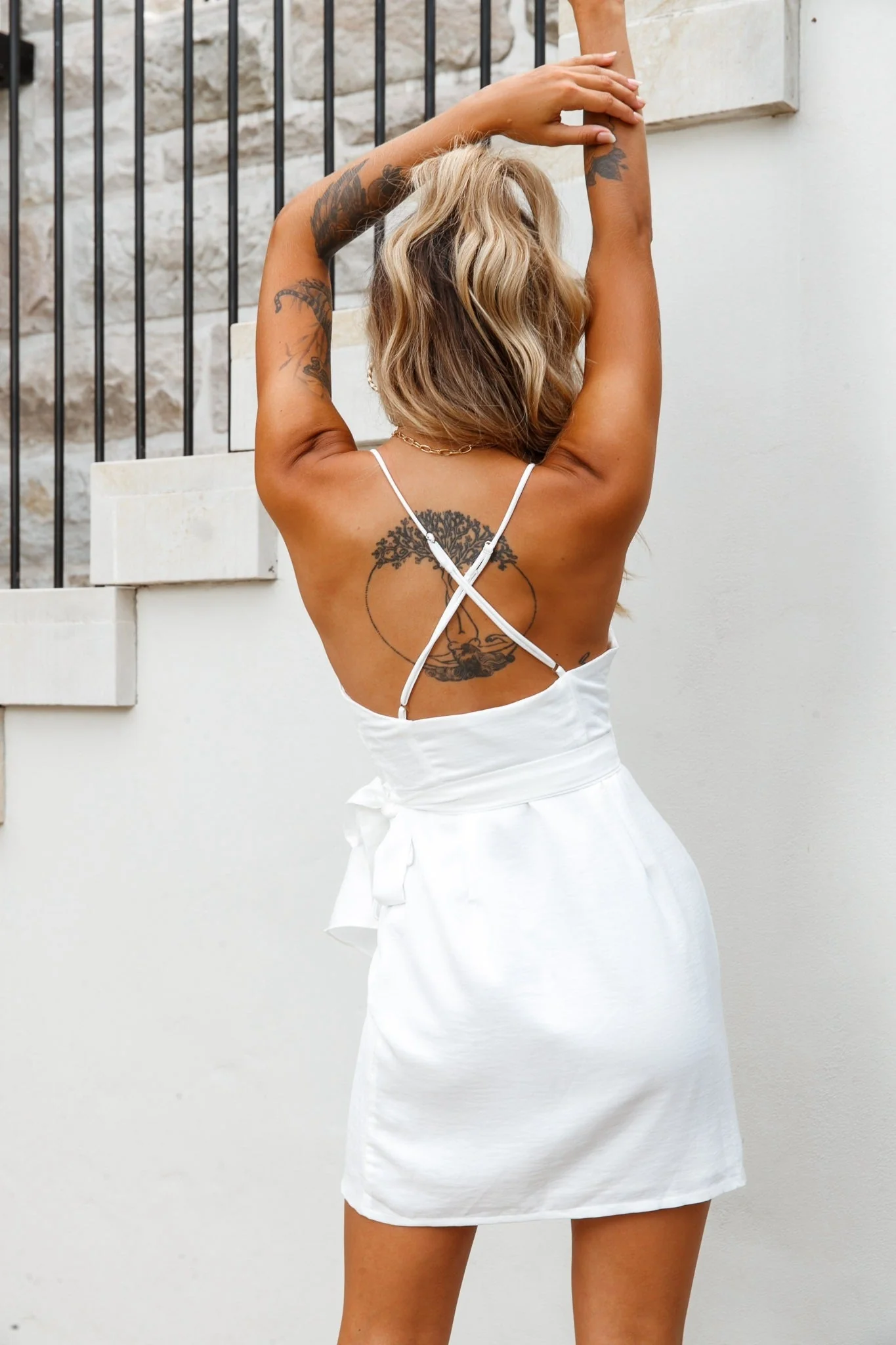 Medellin Gathered Detail Side-Tie Wrap Dress White - Image 3