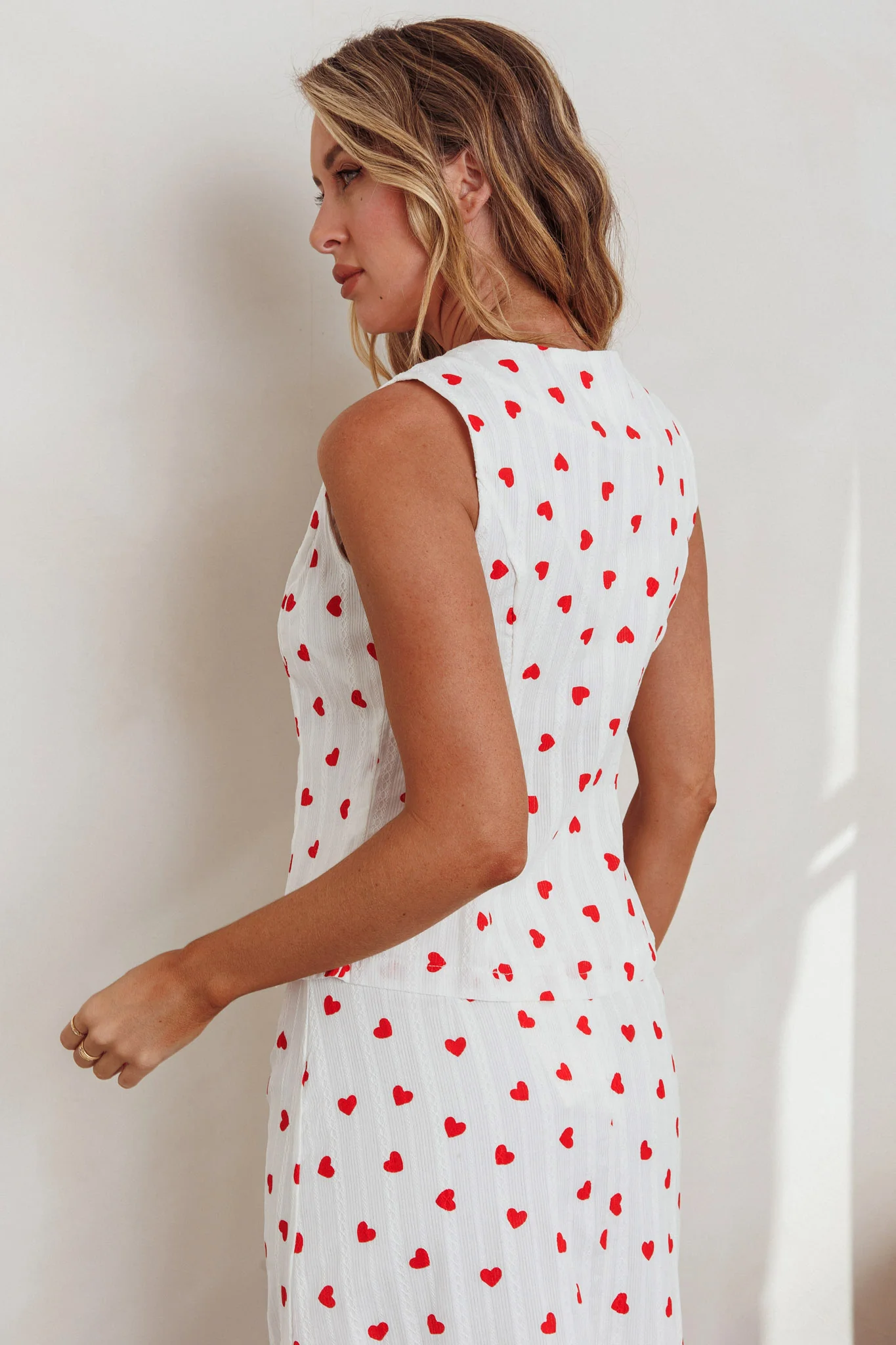 Meet Me There Tied Vest Top Hearts White - Image 3