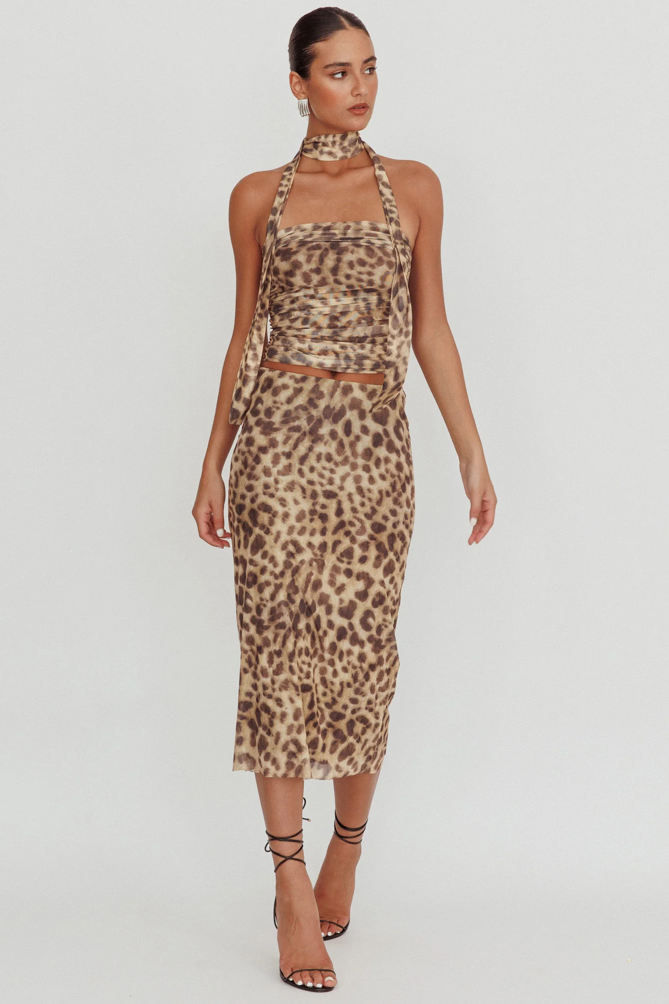 Meet Up Elastic Waist Midi Skirt Leopard - Image 2