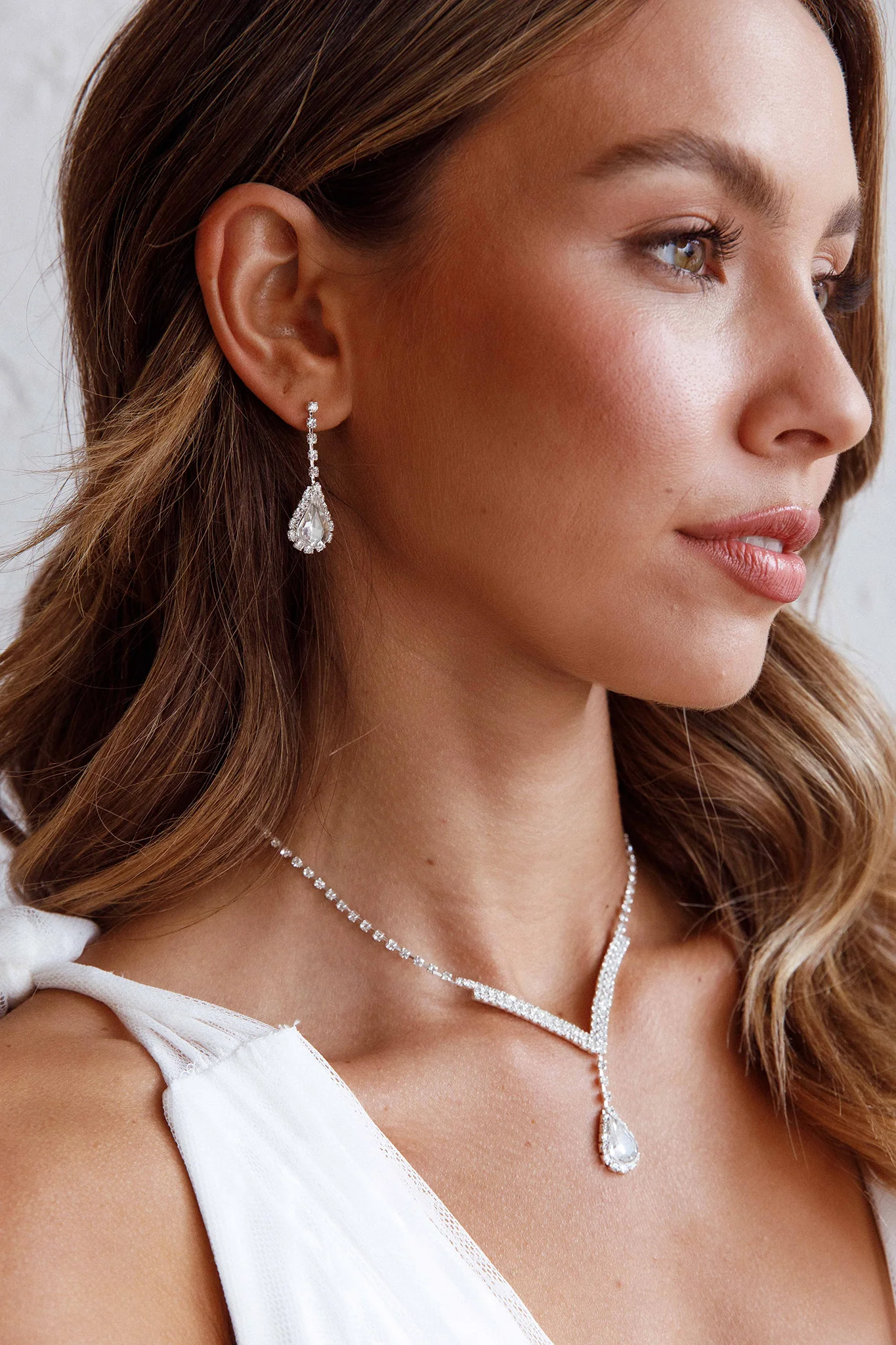 Melissa Diamante Necklace and Earrings Set Silver - Image 2