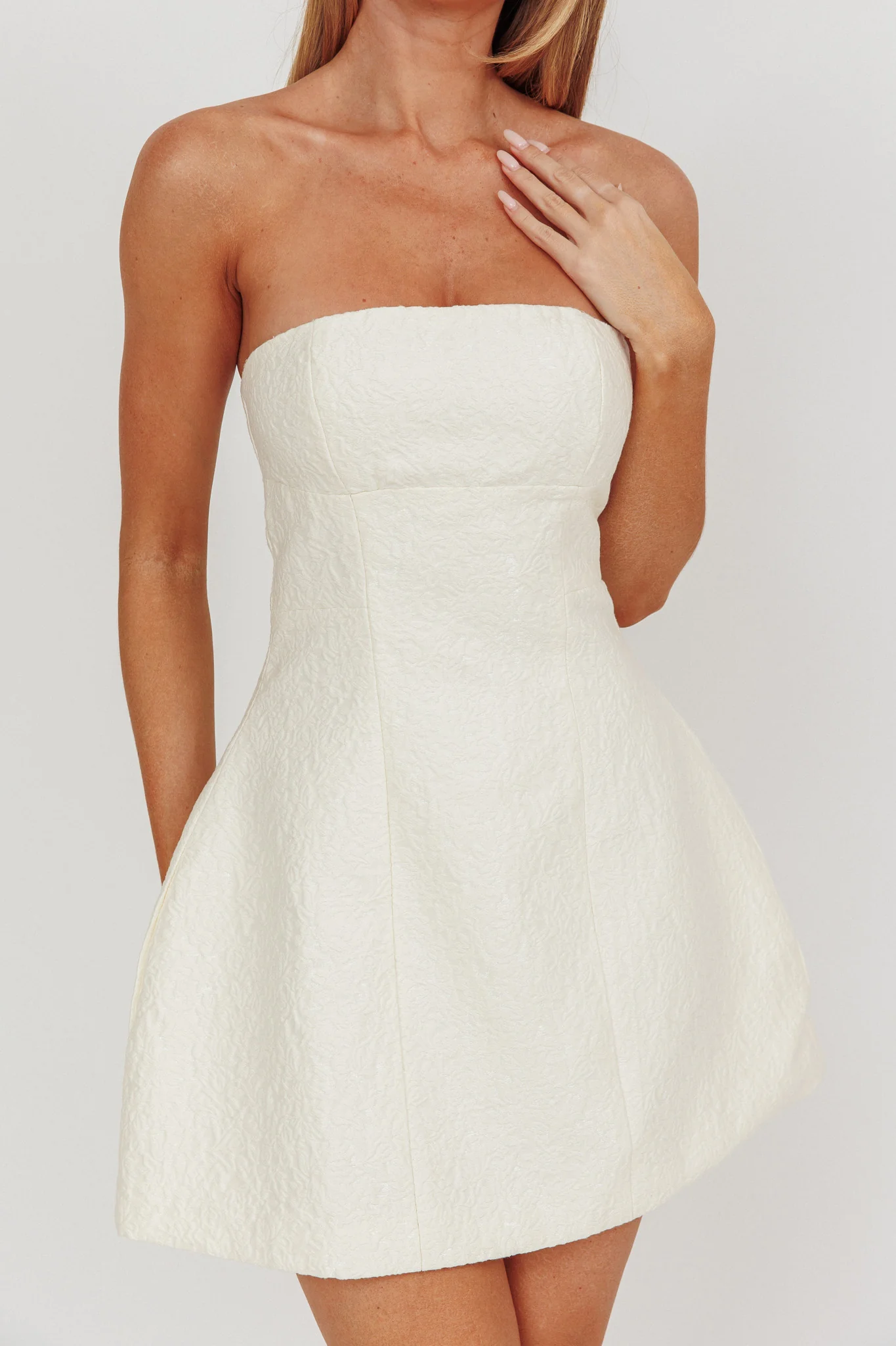 Melodic Strapless Mini Dress Cream - Image 6