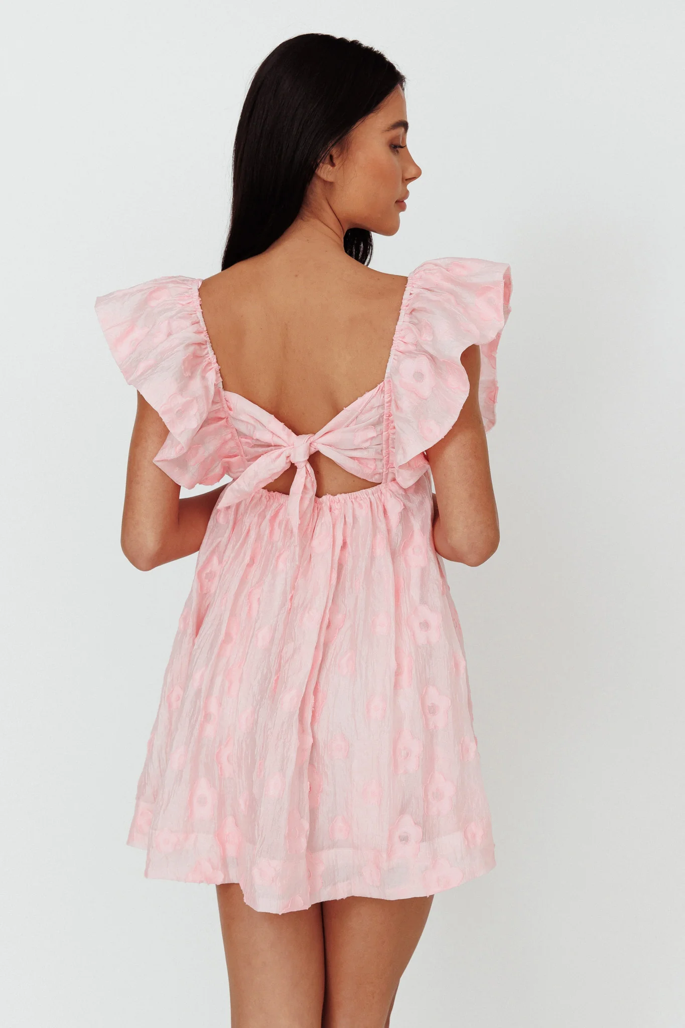 Melrose Place Floral Textured Frill Dress Pink - Image 2