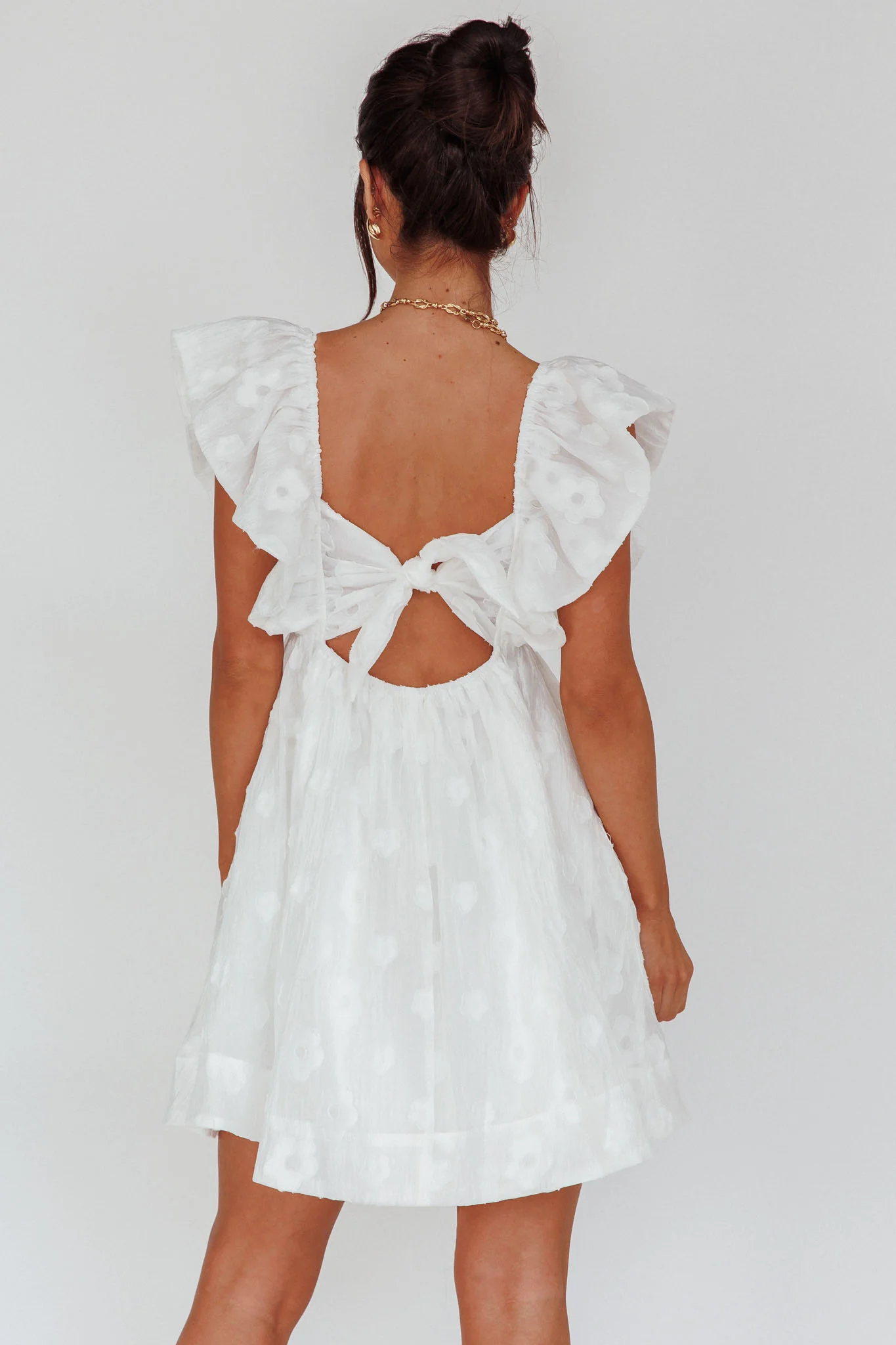 Melrose Place Floral Textured Frill Dress White - Image 2