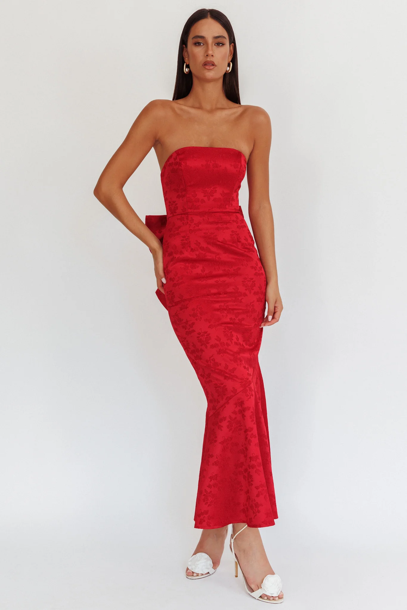 Melty Kisses Bow Back Maxi Dress Wine - Image 4