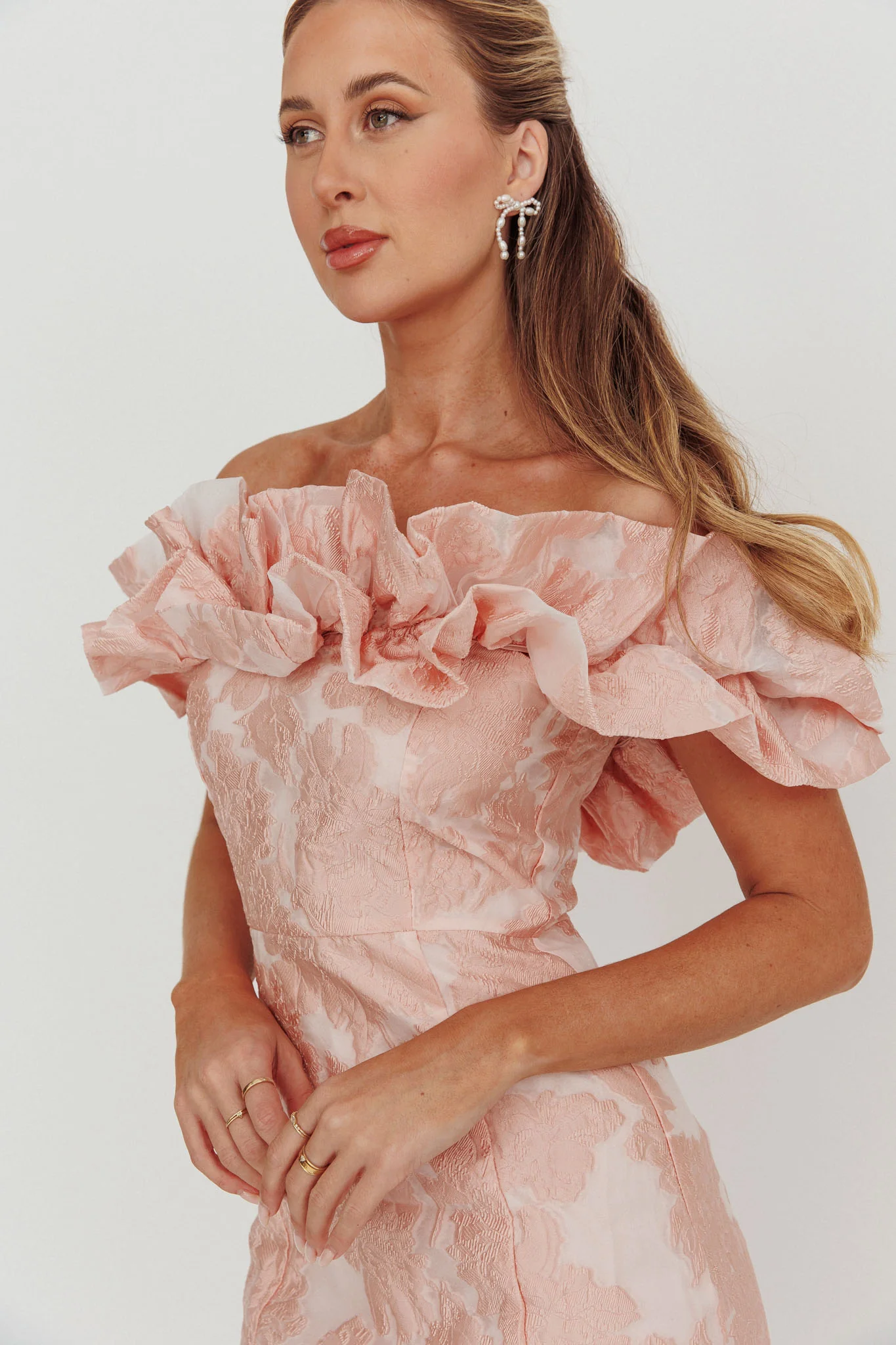 Memoire Off-Shoulder Jacquard Mini Dress Blush - Image 7