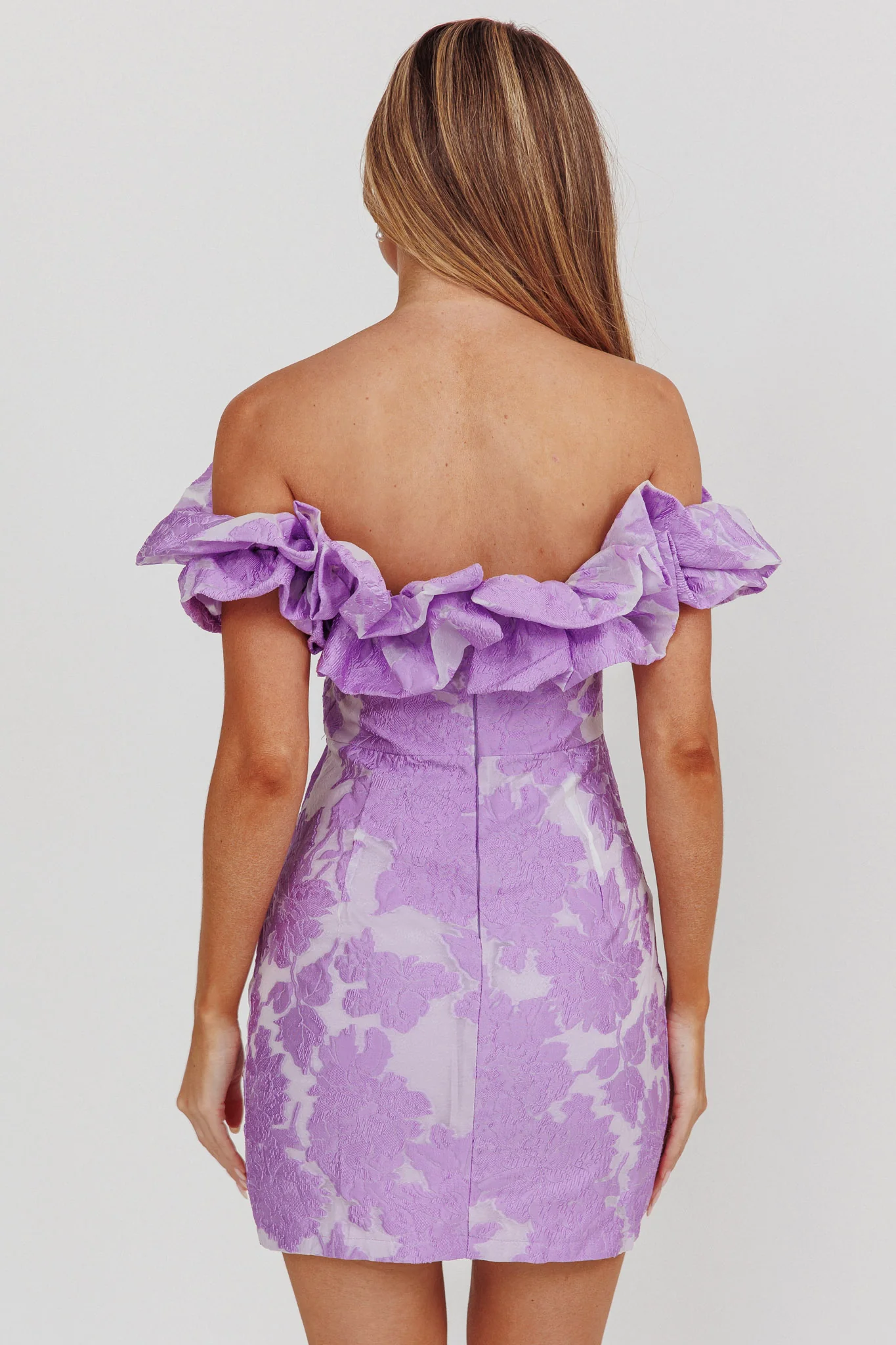 Memoire Off-Shoulder Jacquard Mini Dress Lilac - Image 3