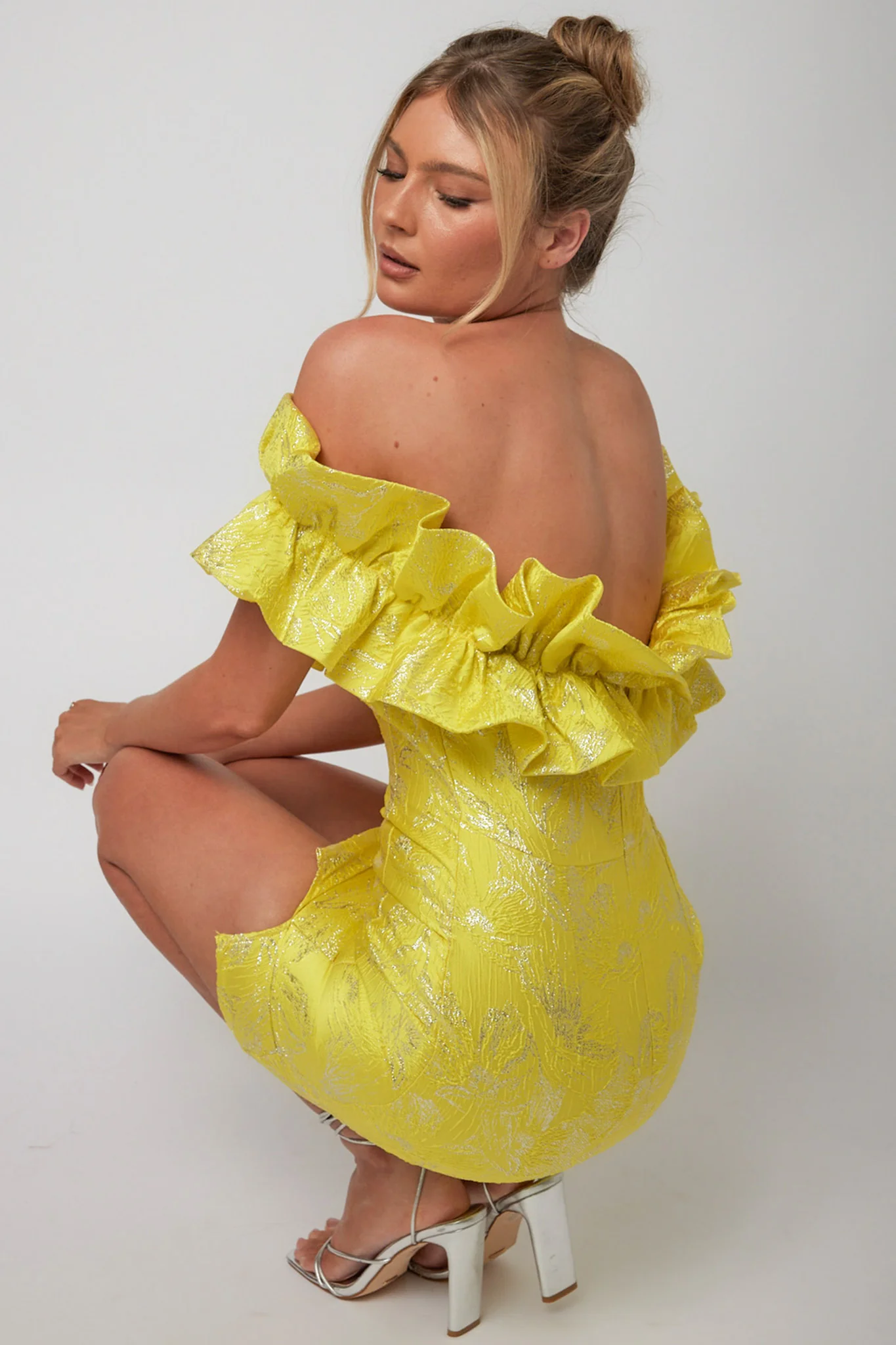 Memoire Off-Shoulder Jacquard Mini Dress Yellow - Image 2