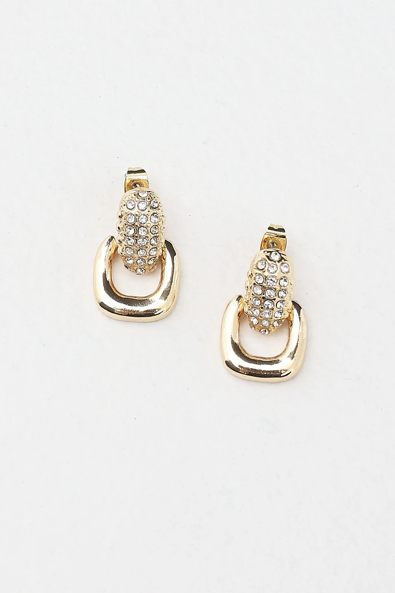 Memories Diamante Link Stud Earrings Gold