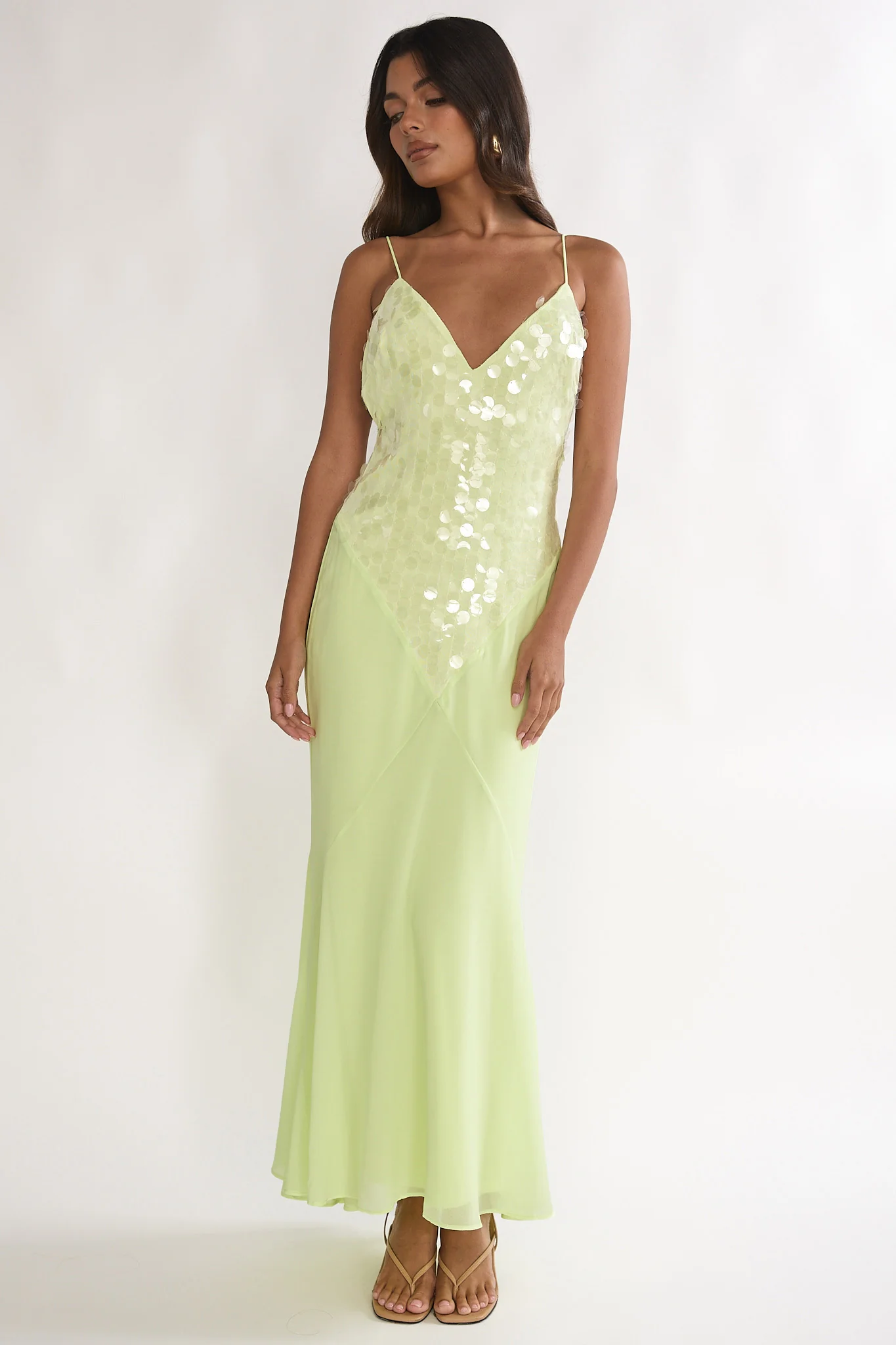 Meranda V-Neck Maxi Dress Sequin Yellow - Image 2