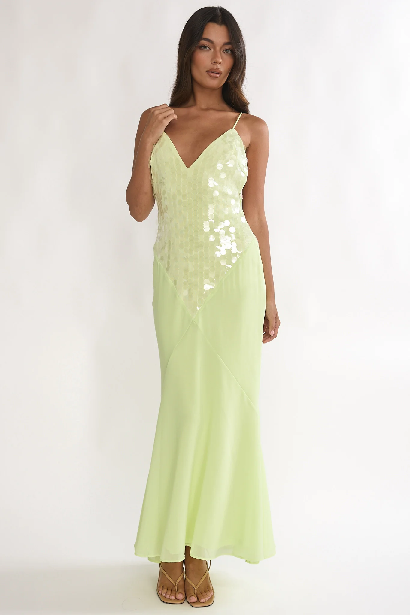 Meranda V-Neck Maxi Dress Sequin Yellow - Image 5