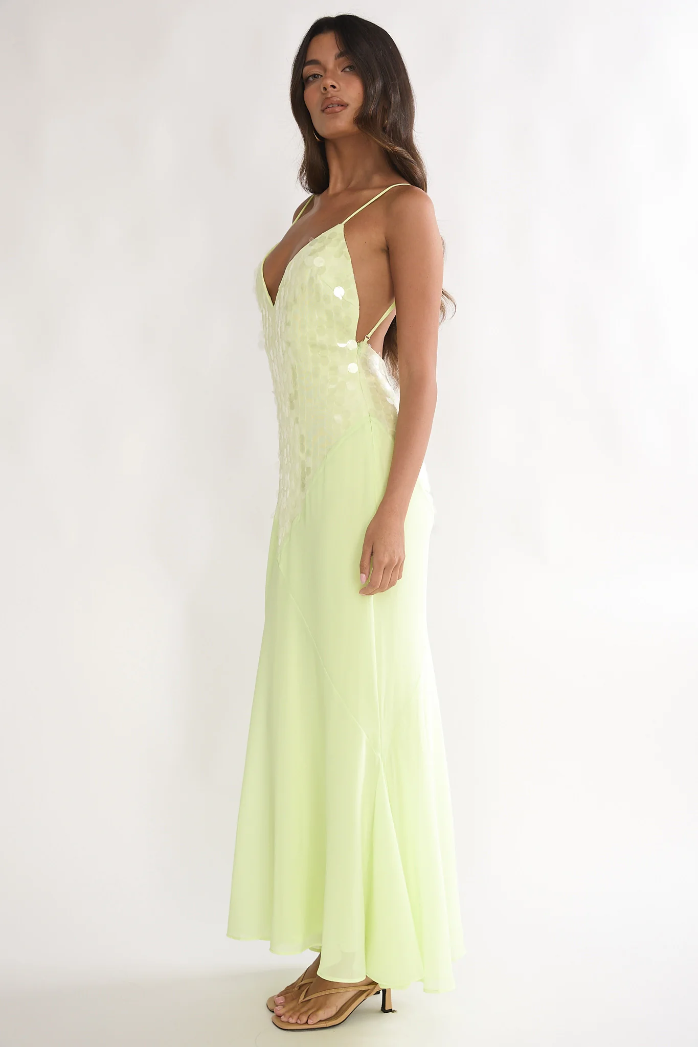 Meranda V-Neck Maxi Dress Sequin Yellow - Image 6