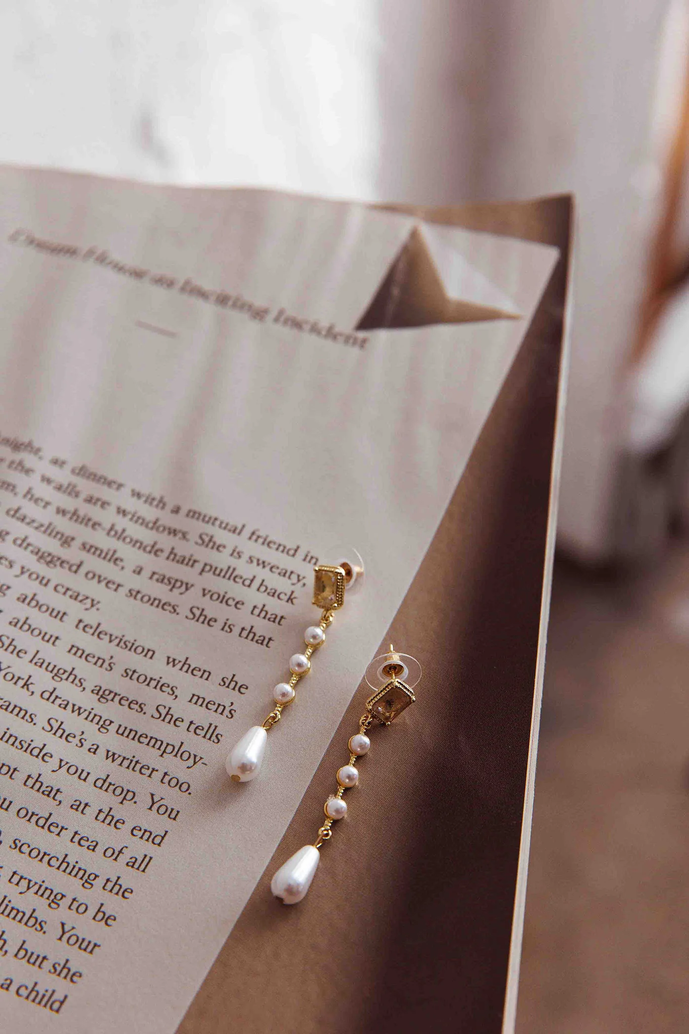 Mercy Pearl & Crystal Drop Earrings Gold - Image 5
