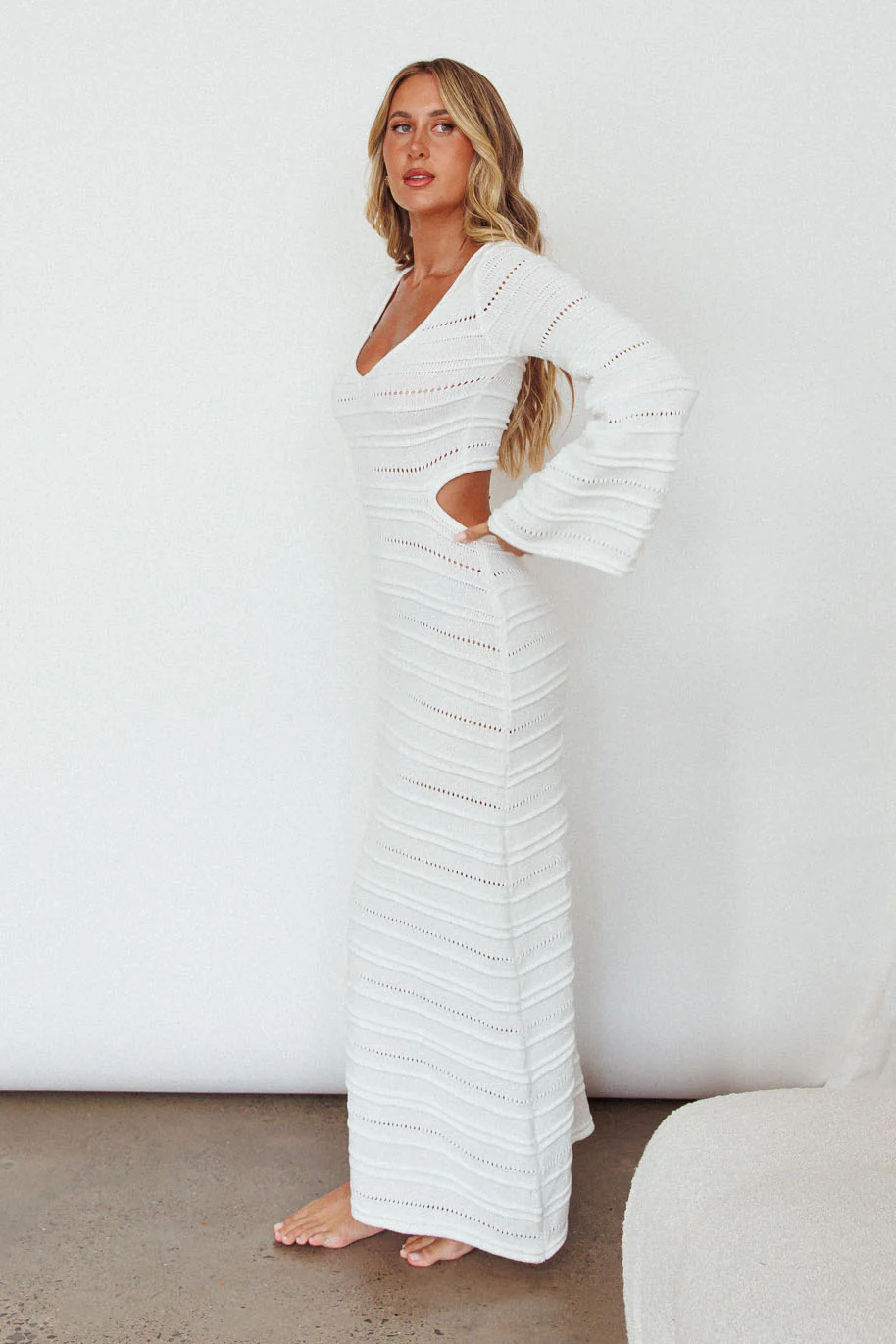 Meredith Long Sleeve Cut-Out Maxi Dress White - Image 7