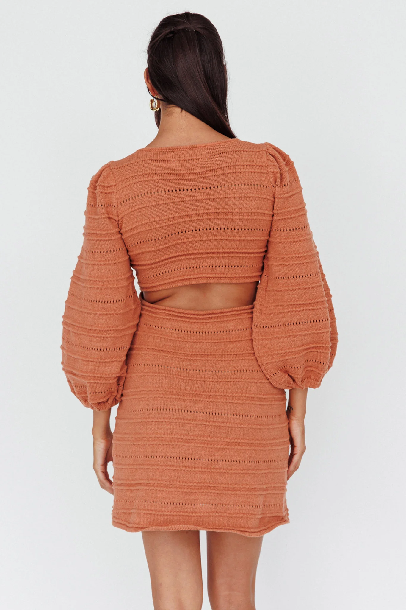 Meredith Long Sleeve Cut-Out Mini Dress Cinnamon - Image 2