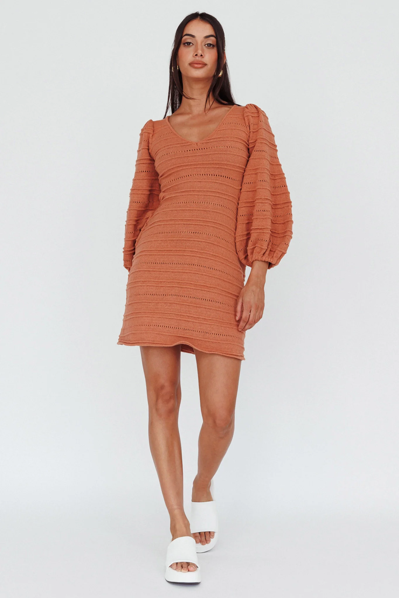 Meredith Long Sleeve Cut-Out Mini Dress Cinnamon - Image 3