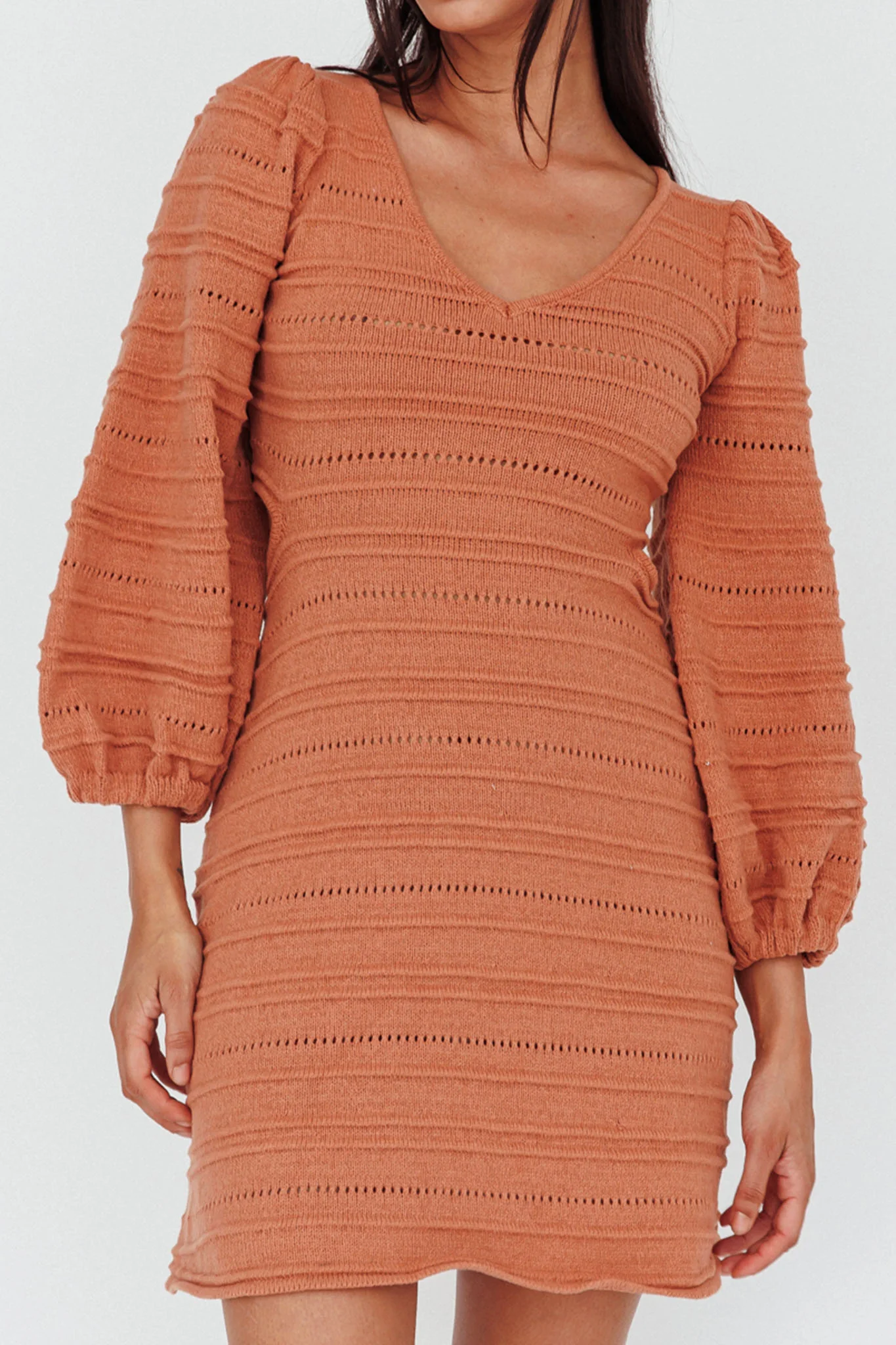 Meredith Long Sleeve Cut-Out Mini Dress Cinnamon - Image 4