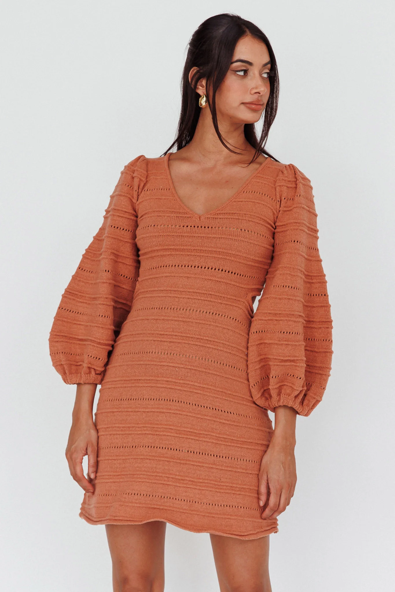 Meredith Long Sleeve Cut-Out Mini Dress Cinnamon - Image 5