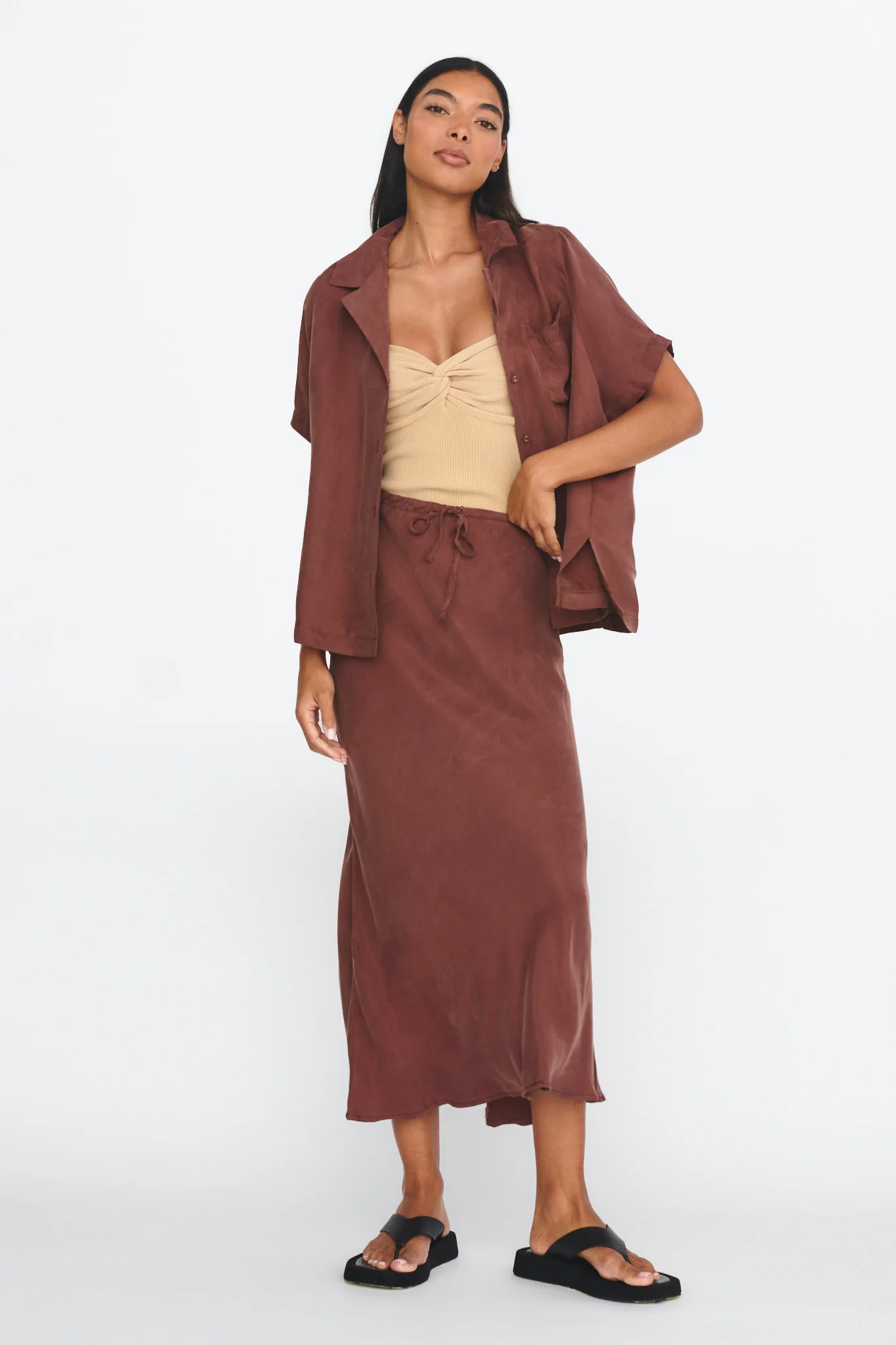 Merisa Drawstring Midi Skirt Choco - Image 5