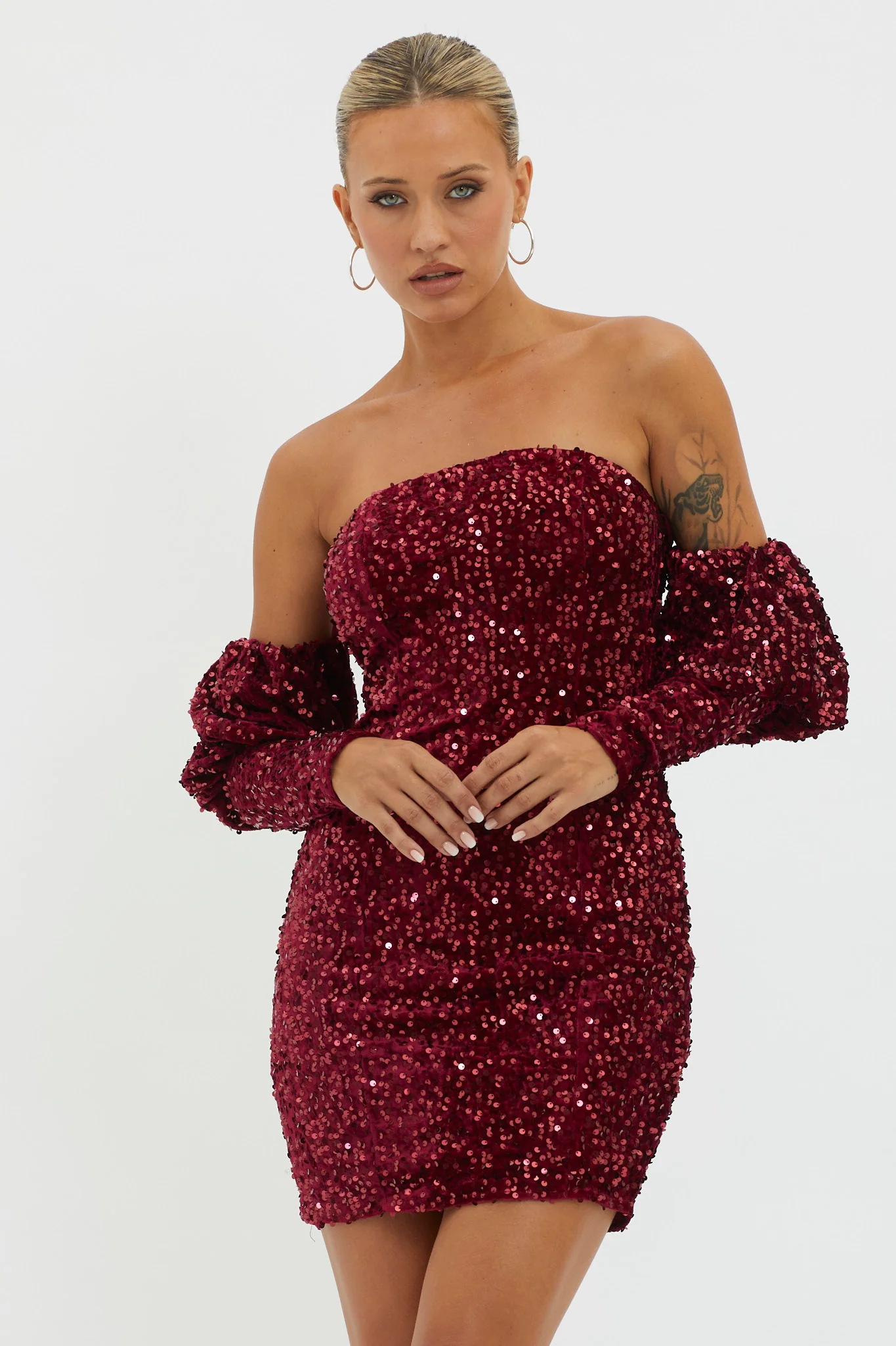 Merry & Bright Sequin Mini Dress Wine - Image 6